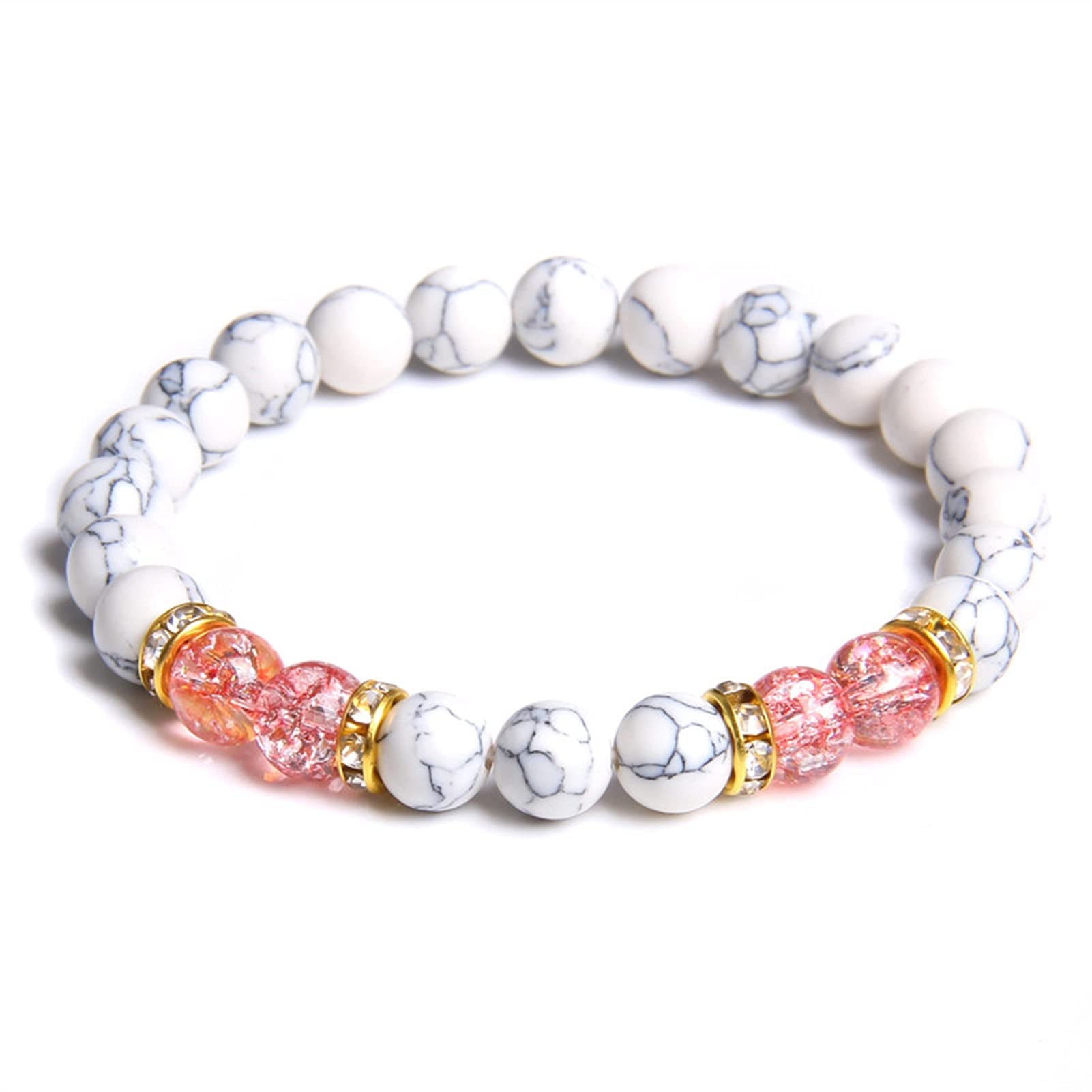 Pulsera de Piedra Natural para Mujer, Pulsera de Cuentas de Piedra Turquesa Blanca Natural, Pulsera de Cuerda elástica con Cuentas Rosas para niñas, Regalos, Pulsera, joyería