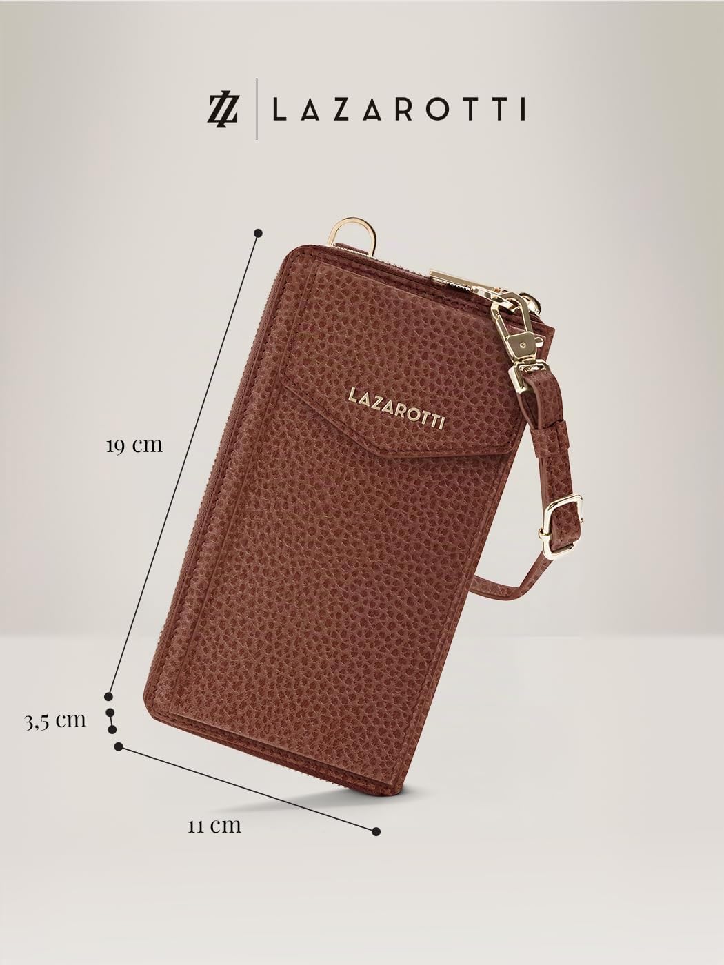 Lazarotti Bologna XL Leder Damen-Geldbörse & Handytasche (2-in-1) | 16 Kartenfächer | zum Umhängen mit RFID-Schutz 11 x 3,5 x 19 cm