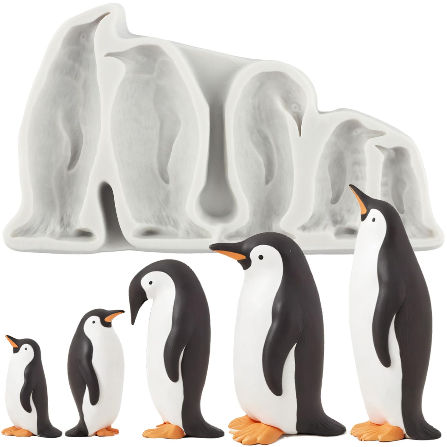 Sijiangmold Penguin Family Silicone Moulds Penguin Fondant Mould for Cake Decoration Chocolate Cupcake Topper Candy Polymer Clay Gum Paste