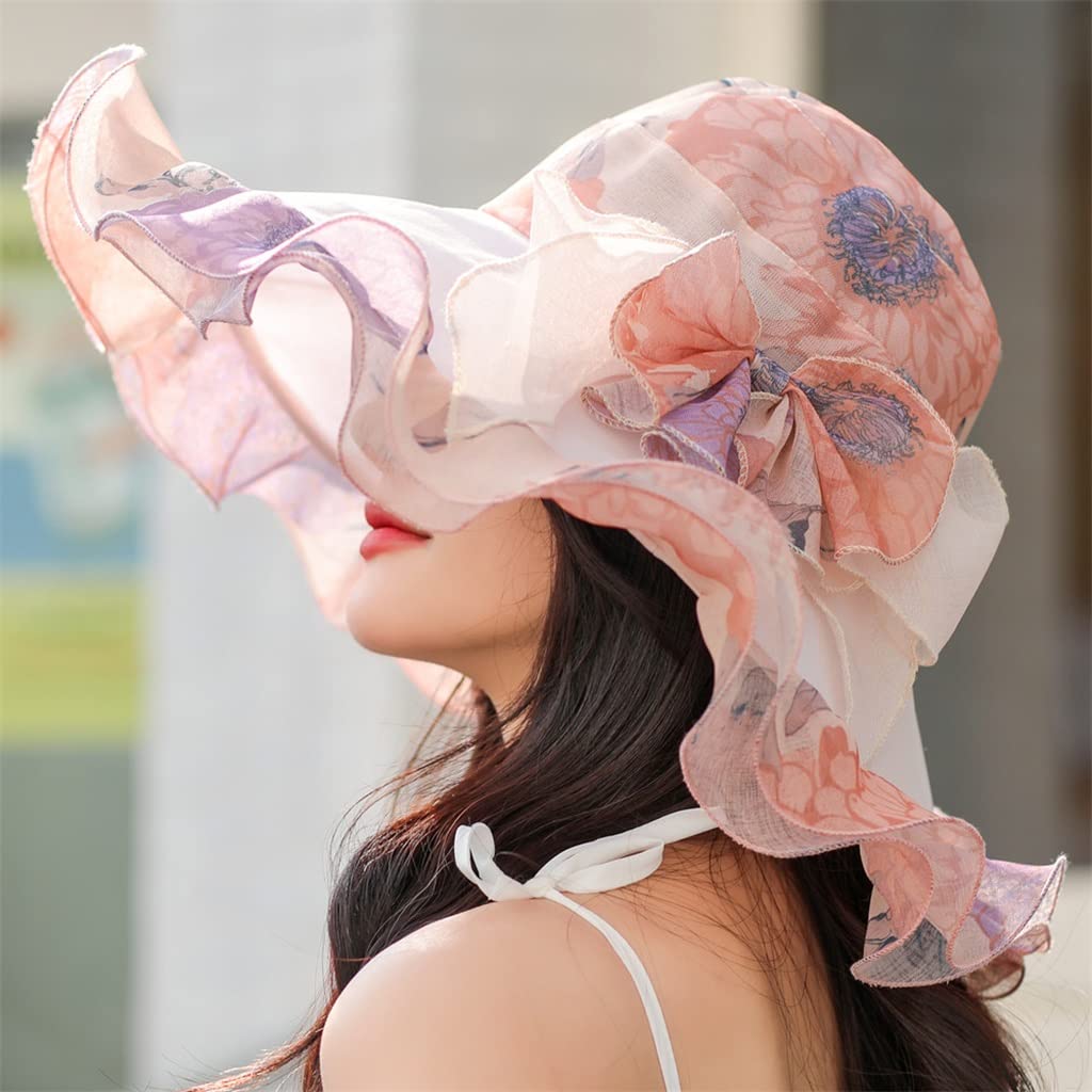 Sombrero de Verano para Mujer Estampado Floral Arco Sombrero para el Sol Sombrero de Playa de Viaje de ala Ancha Visera (Color : C, Size : 56cm-58cm) (A 6 7/8)