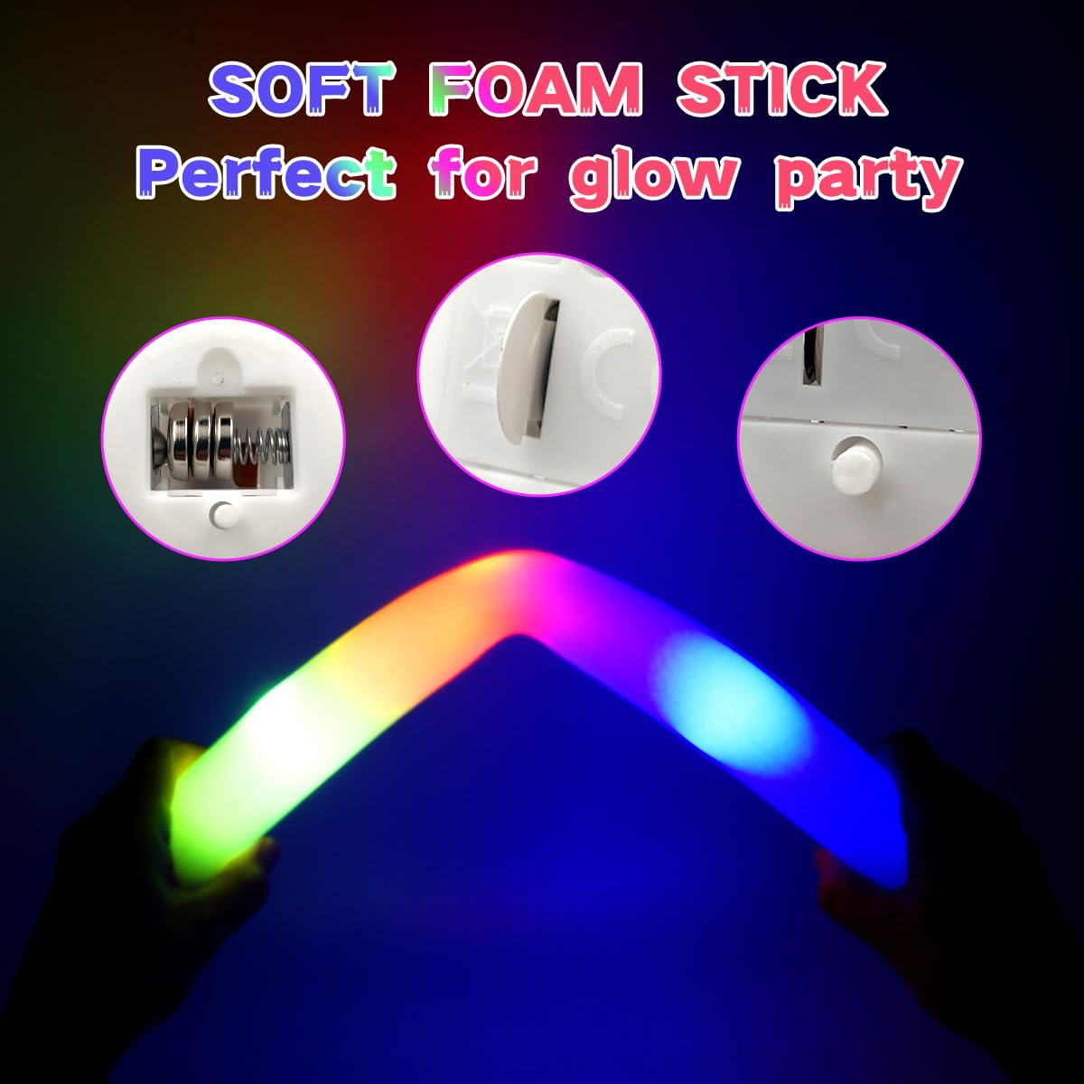48 Schaumstoff-Leuchtstäbe für Party-Paket: Hochzeits-Essentials, Partyzubehör, Großpackung – 3 Modi, bunt, blinkende LED-Leuchte – Tanzboden-Requisiten für Geburtstag, Halloween, Karneval, Raves