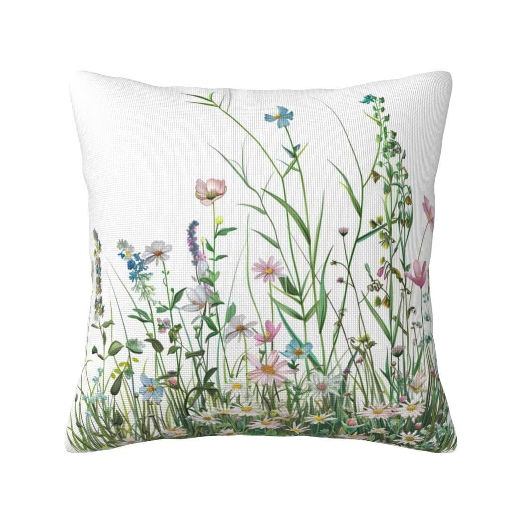 Kissenbezug 60x60 cm Wildblumen Sofakissen 4er Set Leinen Dekokissen Kissenbezüge Couchkissen Gras Outdoor Kissen Zierkissen Kissenhüllen für Schlafzimmer, Sofa, Stuhl, Bett, Garten Deko Kissen -LI87