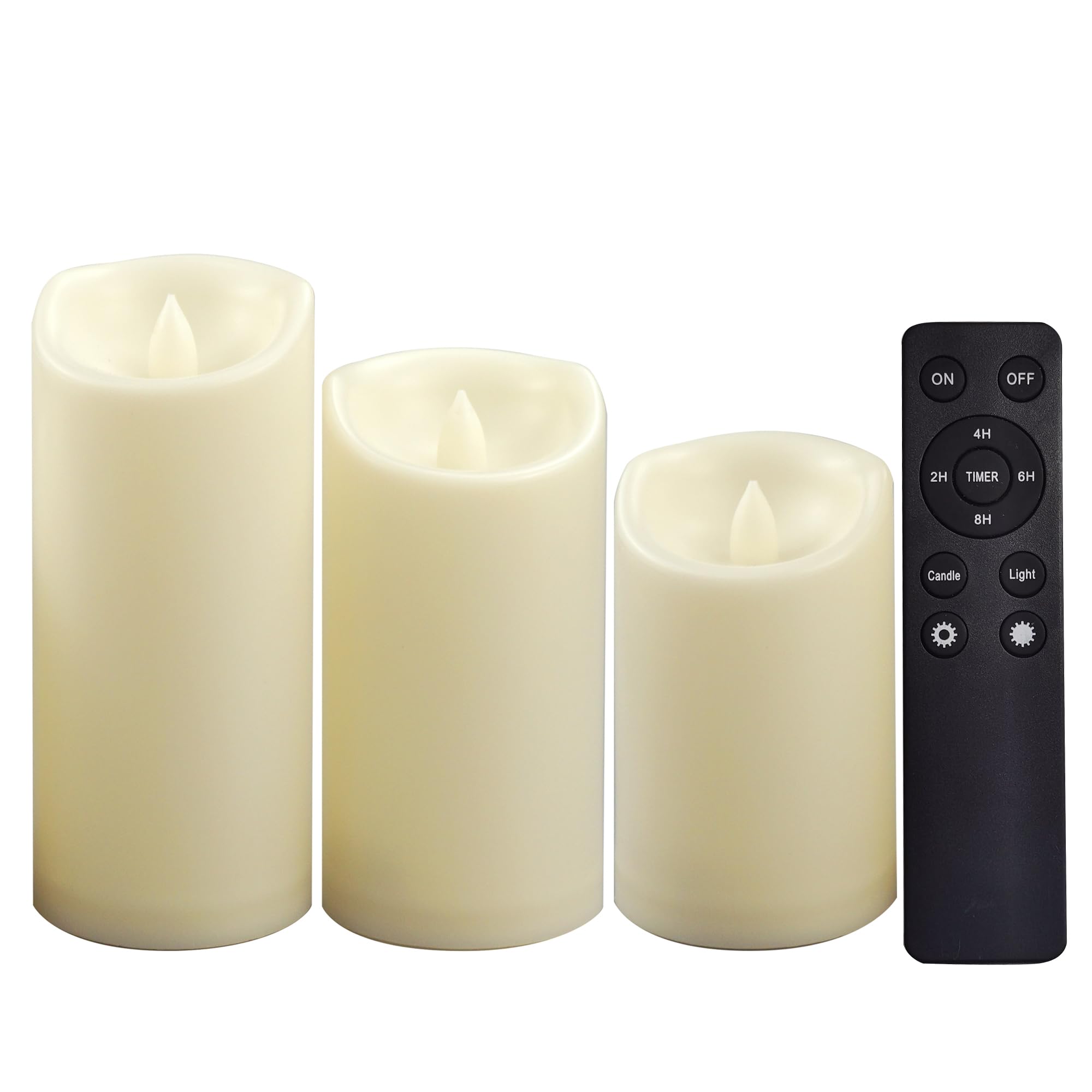 Outdoor Battery-Operated Flameless Candles with Remote Timer Waterproof Flickering Plastic Electric LED Pillar Lights for Lantern Patio Garden Wedding Halloween Christmas 3x5,6,7” 3 Pack