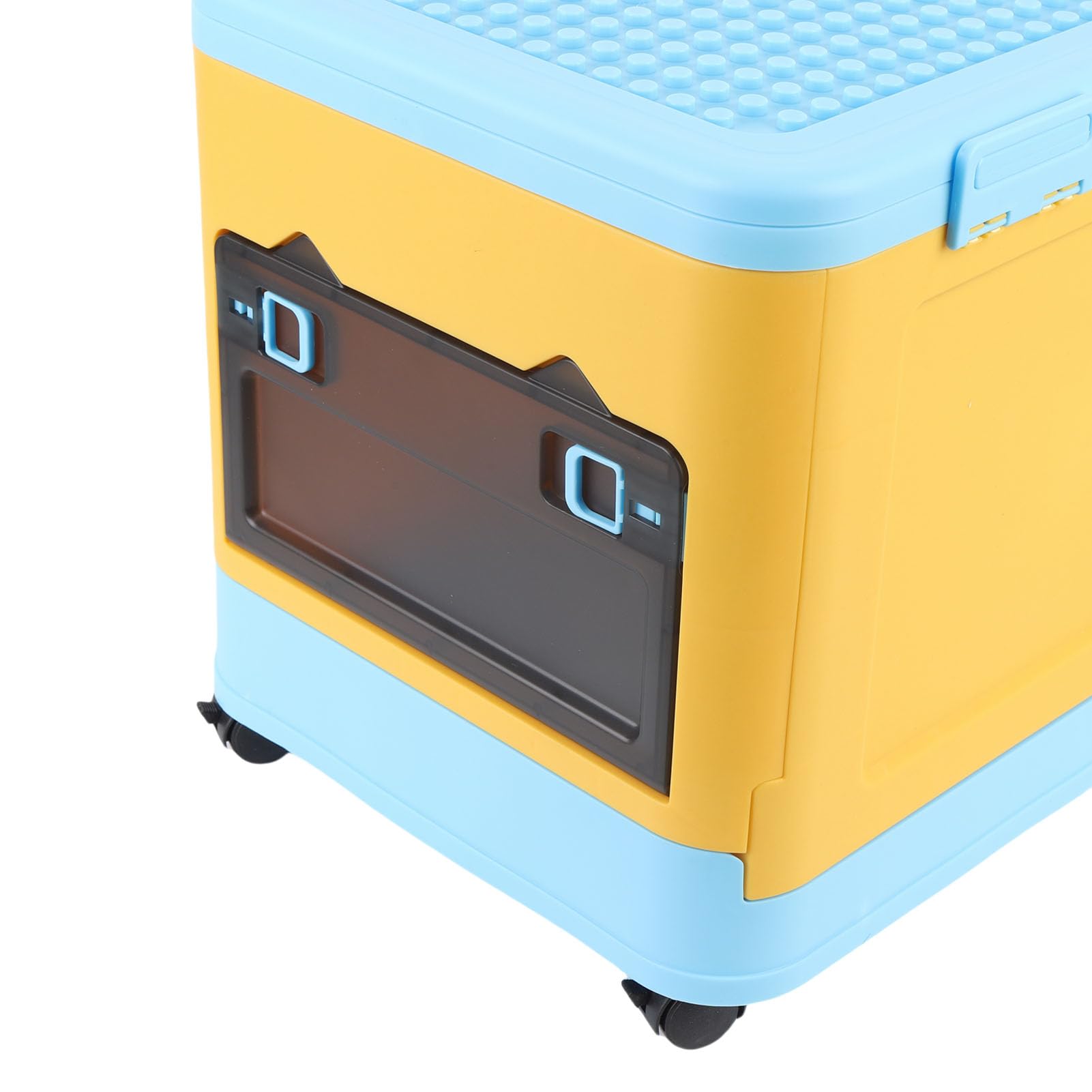 Caja de Juguetes con Ruedas, Palanca de Almacenamiento de Juguetes Tapa de Piedra Plegable para Niños para Niños (azul amarillo)