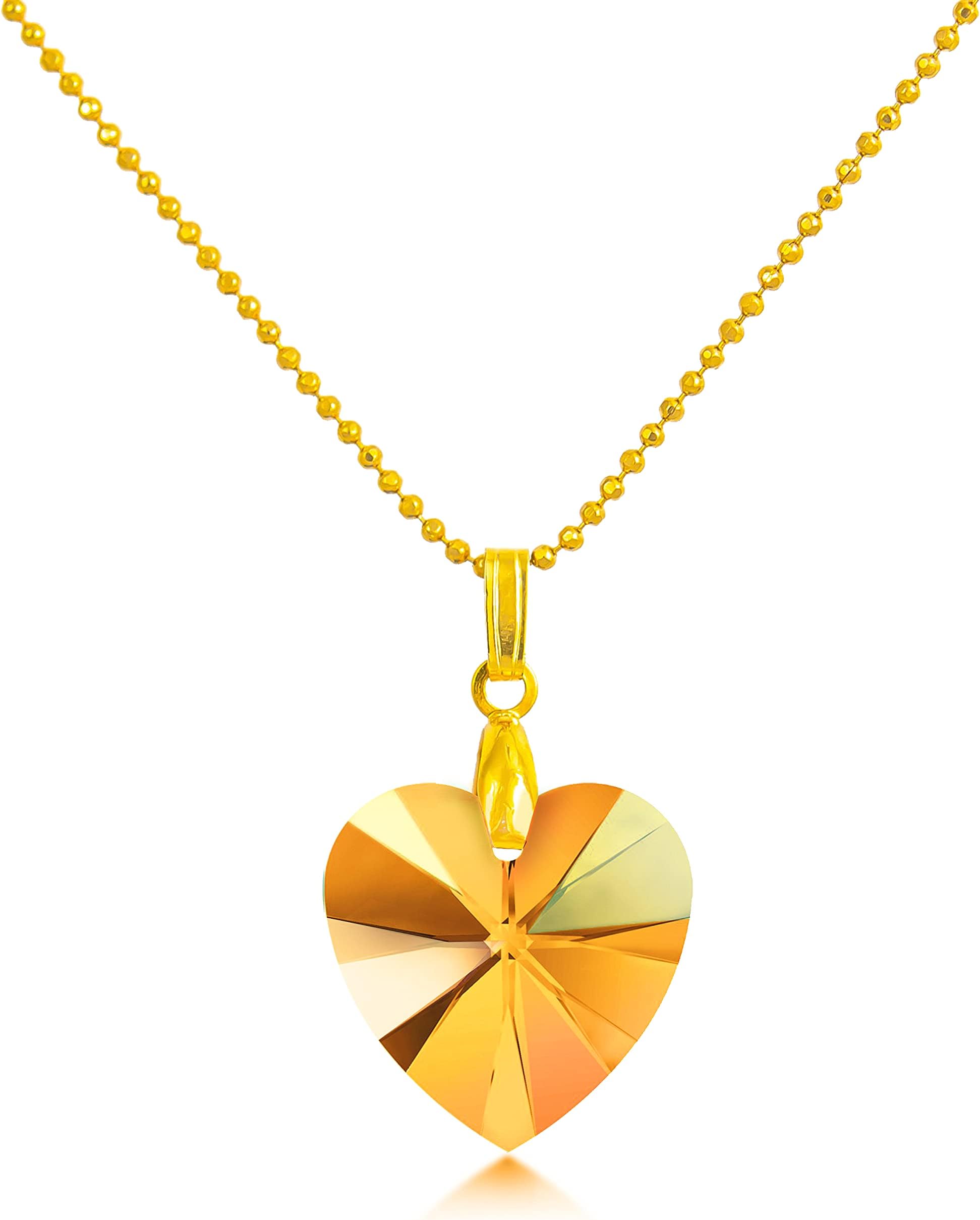 MASCOT CRYSTAL DELIGHT November Golden Topaz Birthstone Necklace - Heart Pendant Mascot Crystal, 18"