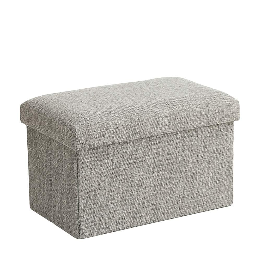 Ottoman pliant en lin gris avec coffre de rangement et assise éponge