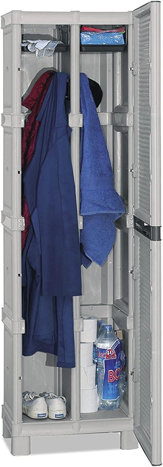 Armadio Portascope da Esterno 1 Anta 3 Ripiani Regolabili 50x39x175h cm Idrorepellente Plastica Eco Sostenibile Grigio