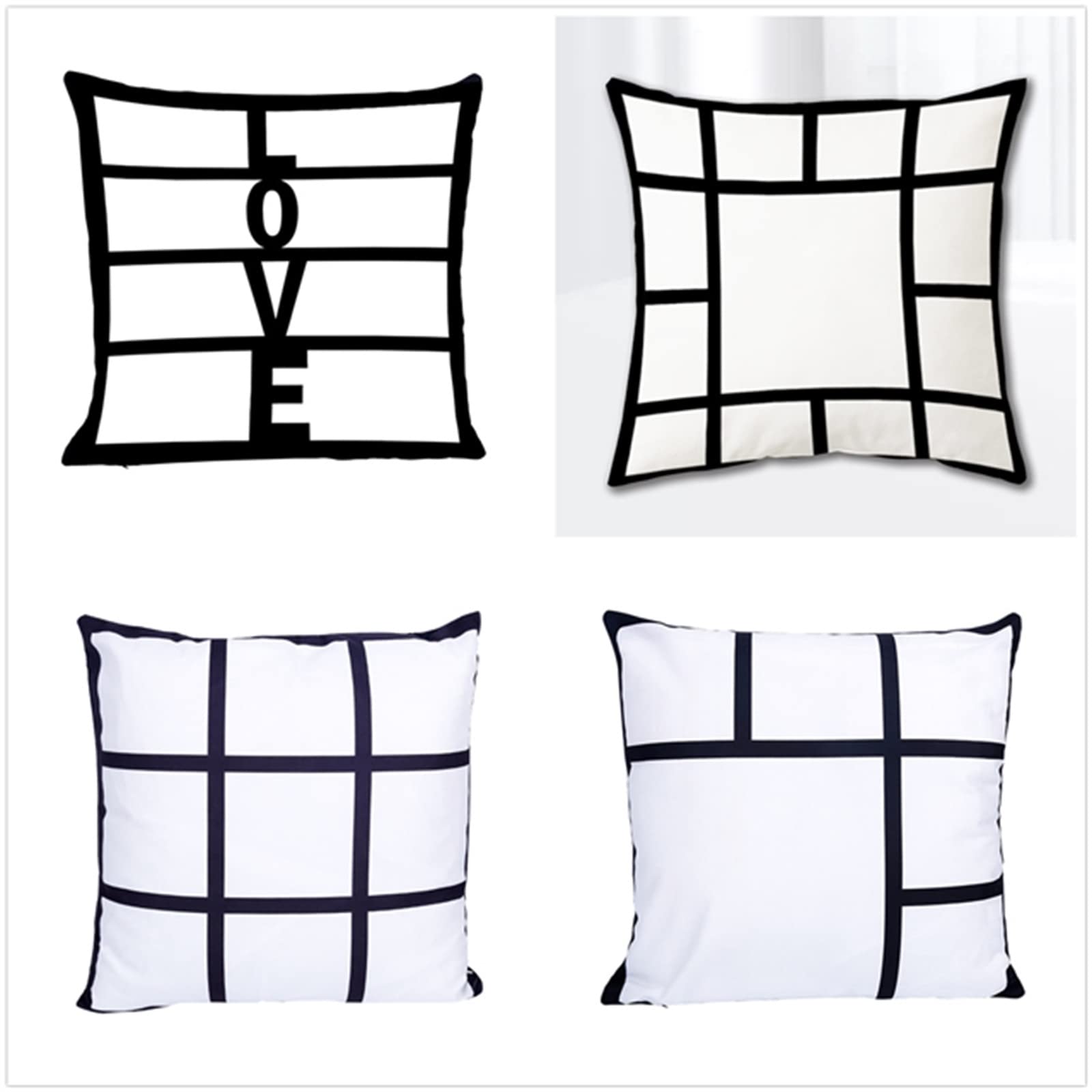 Fundas de Cojín, Funda de Almohada Lino de algodón Decorativa Geometría de Celosía Moderna con Cremallera Invisible Funda de Cojín 60x60cm, Juego de 4 Funda de Cojines Para Sala de Estar Sofás