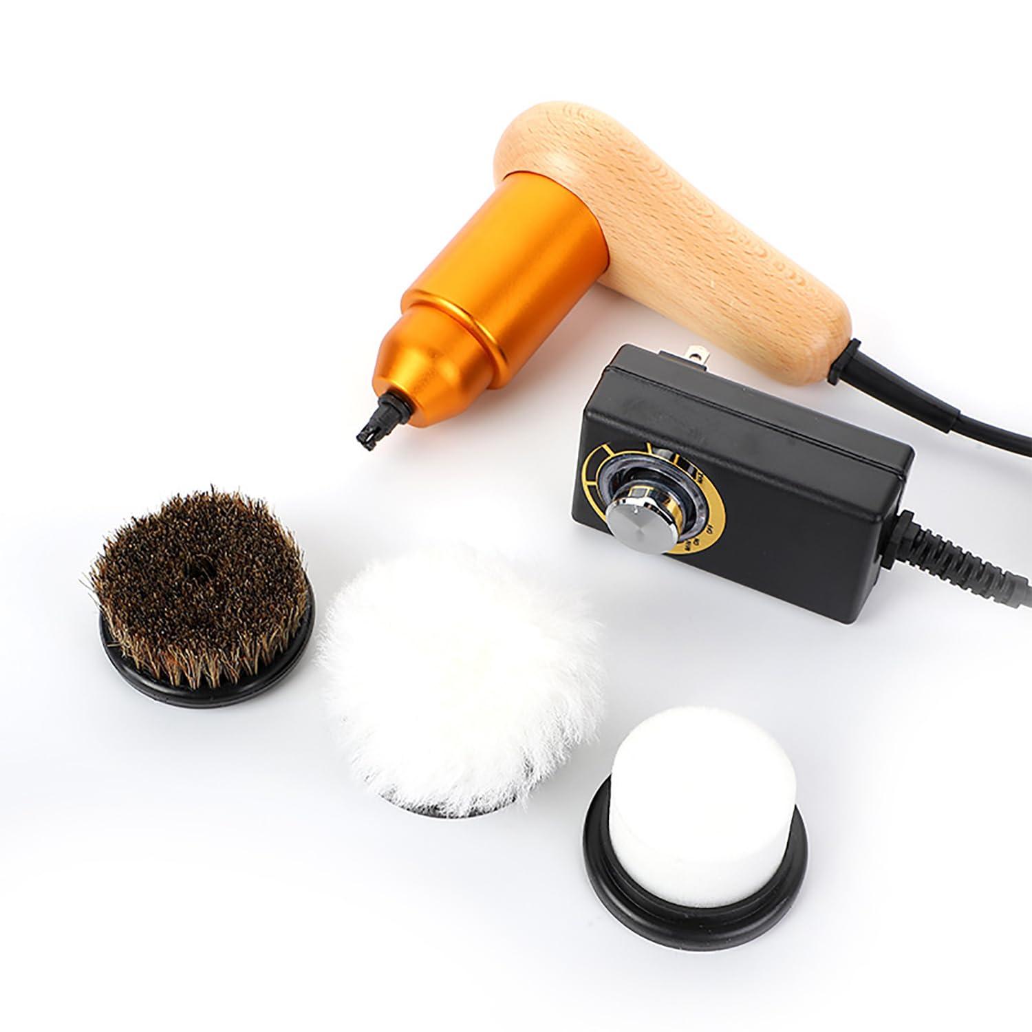 Macchina lucidatrice elettrica portatile, velocità regolabile, kit di pulizia per la cura della pelle, con 3 testine mobili per scarpe, stivali, borse, divani