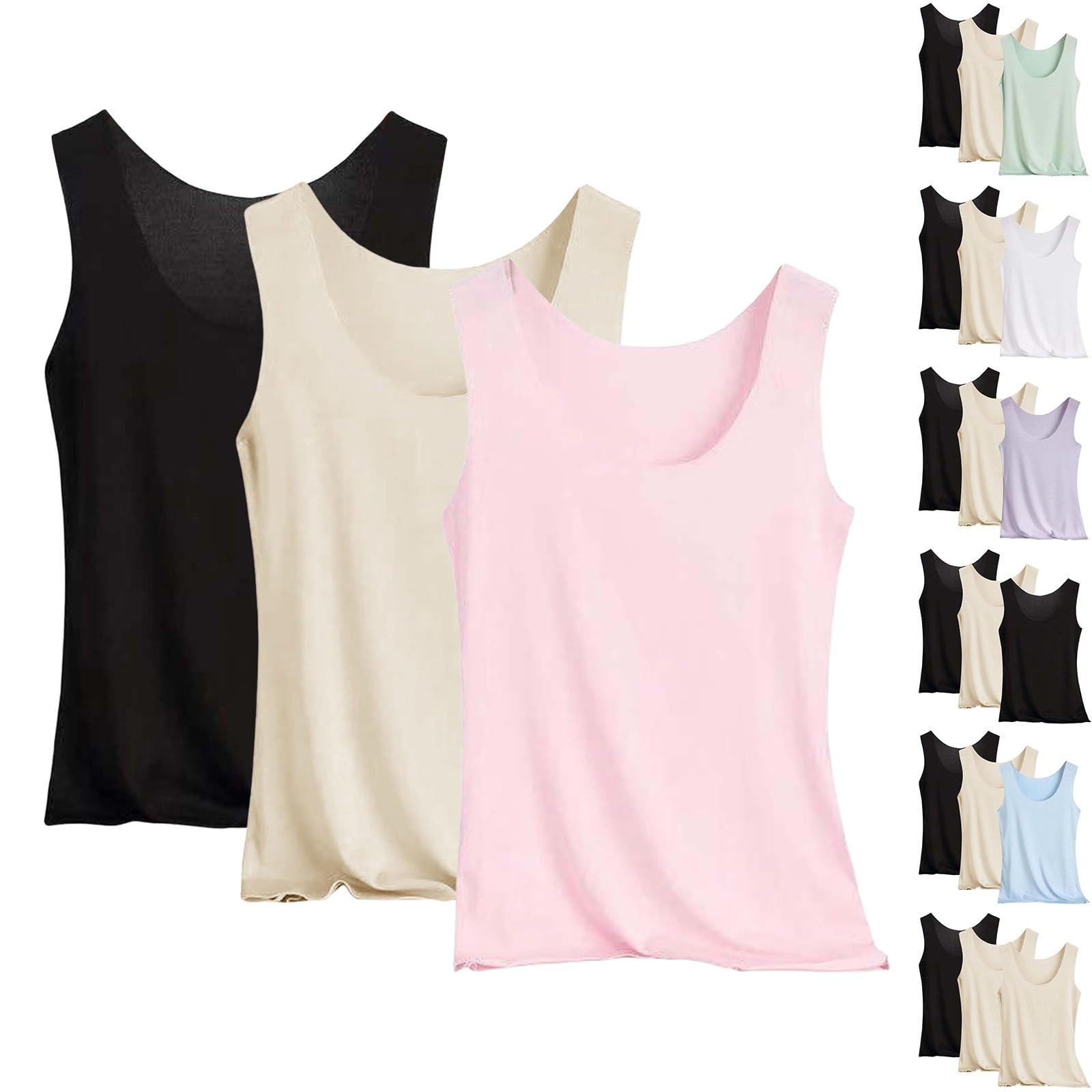 Lot de 3 débardeurs en coton pour femme - Sans manches - Respirant - Sous-vêtements confortables - Haut basique - Doux - Bretelles spaghetti - Haut de yoga - Débardeur décontracté