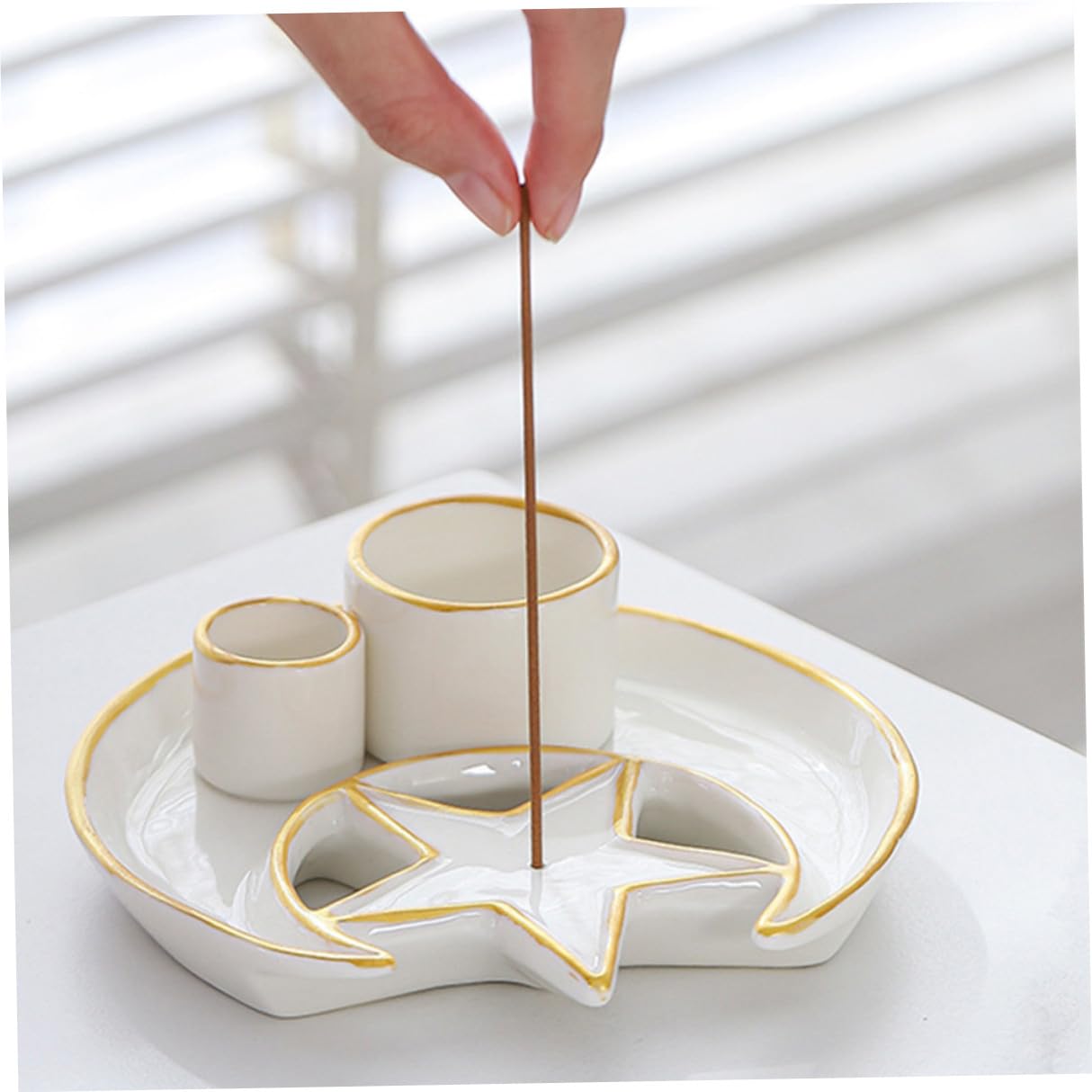 ARTIBETTER Porta Incienso de Cerámica Multifunción Bandeja para Quemar Hierbas y Varitas Soporte Decorativo para Aromaterapia en Hogar Candelabro de Cerámica Día y Noche Adorno Zen