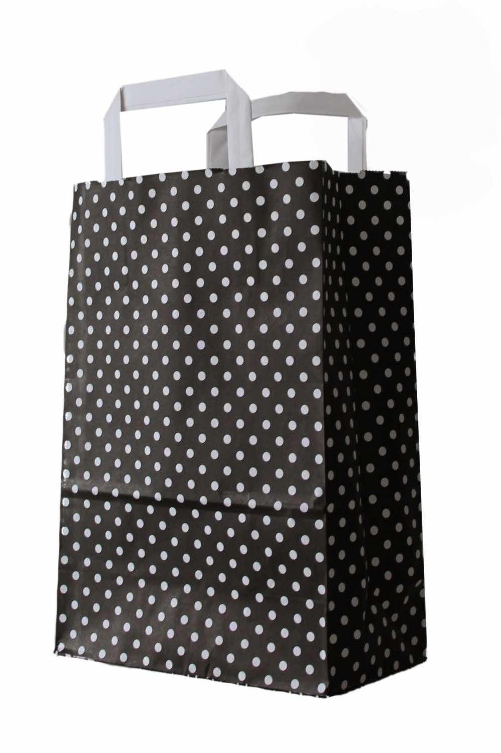 250 farbige Papiertragetaschen Papiertaschen Tüten Papiertüten Tragetaschen Shopper schwarz-weiß gepunktet 32 + 14 x 42 cm