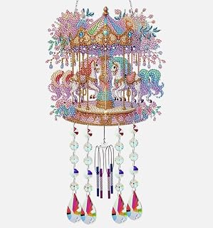 Syntego 5D DIY Colourful Carousel with Horses Windchime Diamond Painting Kit Rhinestone Acrylic Decoration Approx 57cm x 19cm