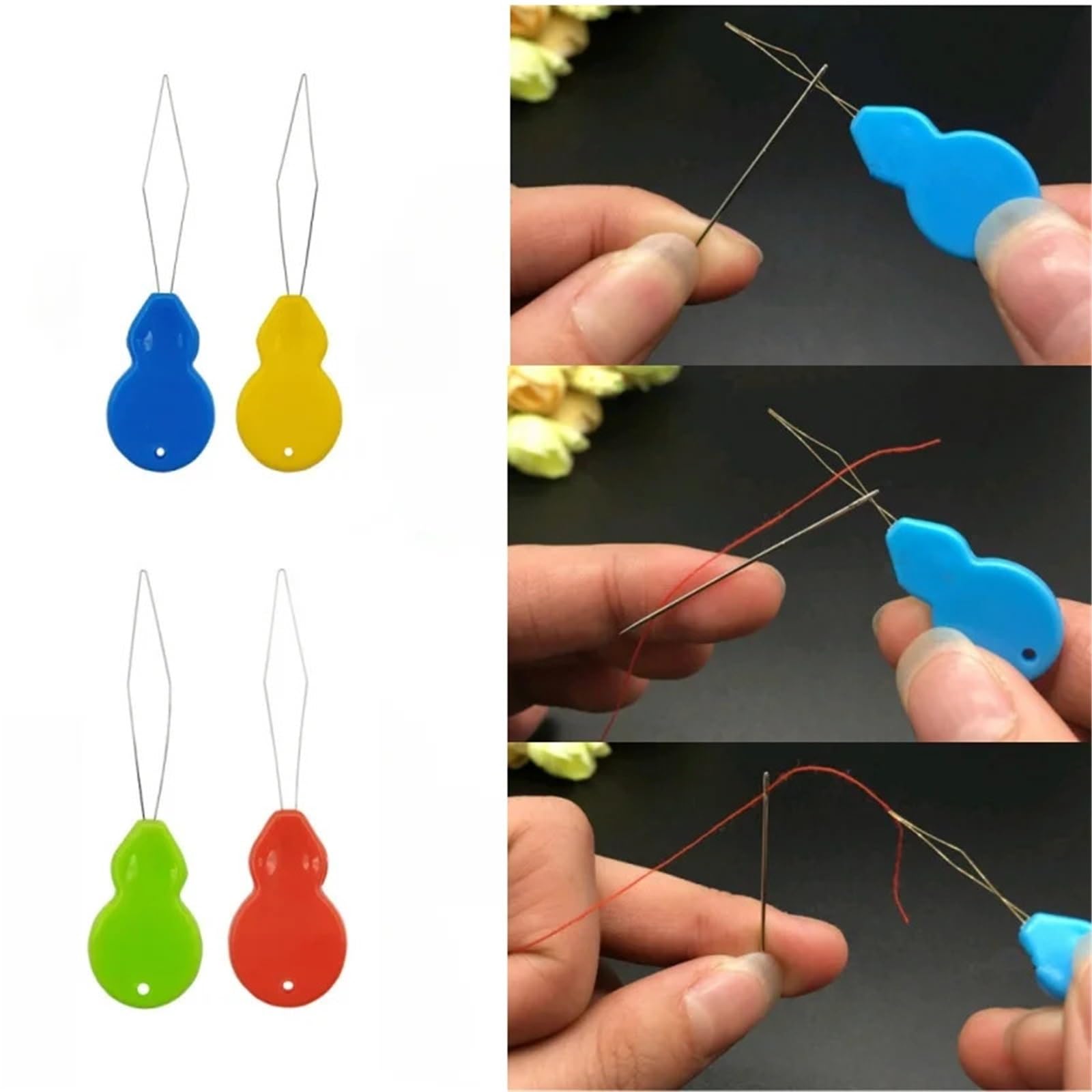 Infila aghi per cucito, 10 pezzi, per anziani, comodi, di alta qualità, automatici, semplici strumenti manuali con manico in plastica, accessori da cucito (colore casuale)