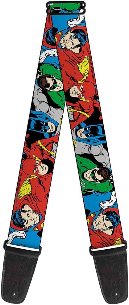 Buckle-Down Guitar Strap - Justice League Superheroes CLOSE-UP New - 2" Wide - 29-54" Length