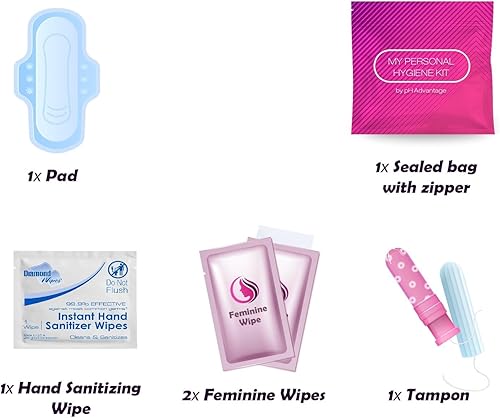 Miniatura 3 de Kit menstrual Pink Style todo en uno, paquete de 60 unidades | Comodidad sobre la marcha | Paquete de kit de período para viajes, preadolescentes y