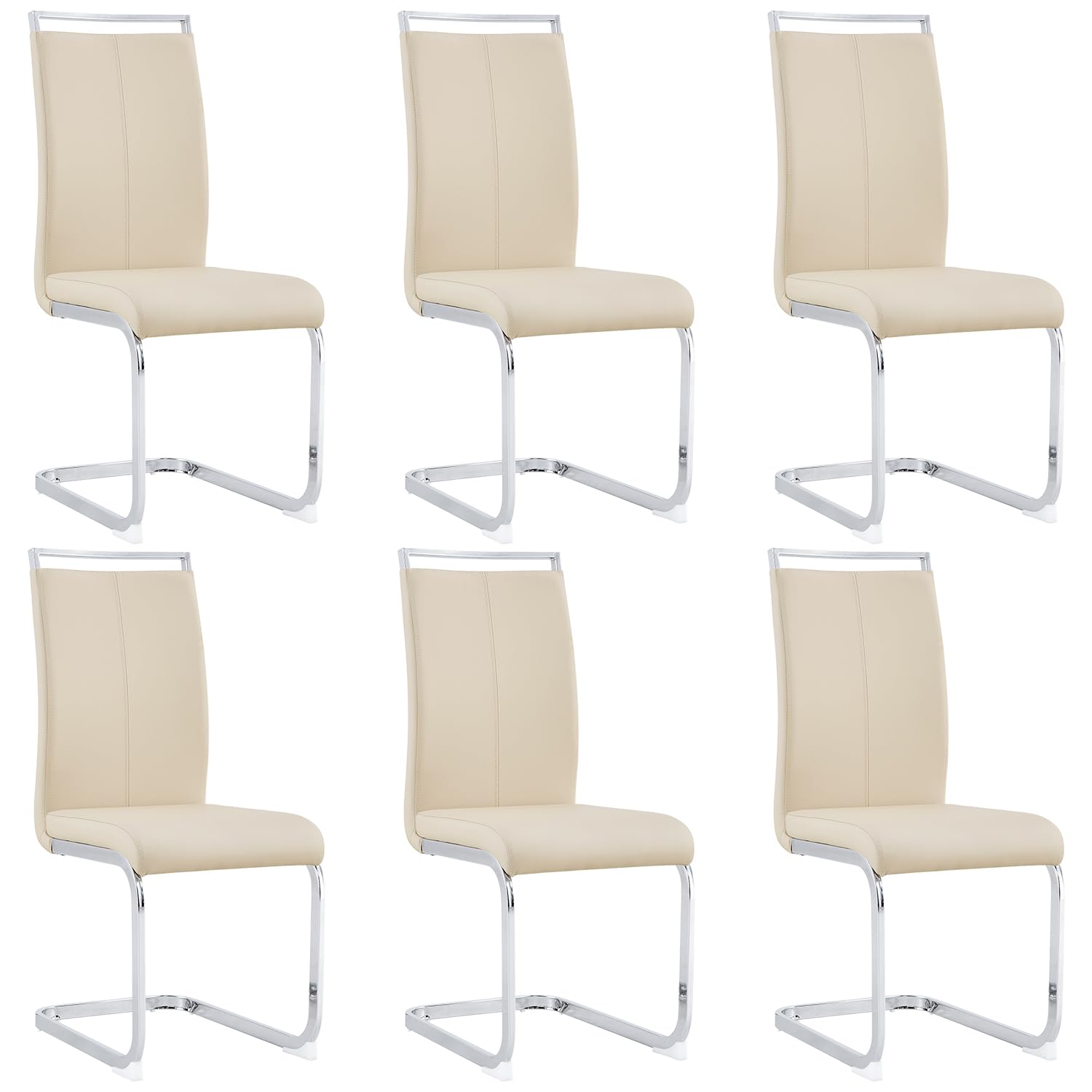 Baysitone Modern Dining Chairs Set of 6, Side & Kitchen Chairs with Silver Frame, Faux Leather Padded Seat High Back, for Dining, Kitchen & Living