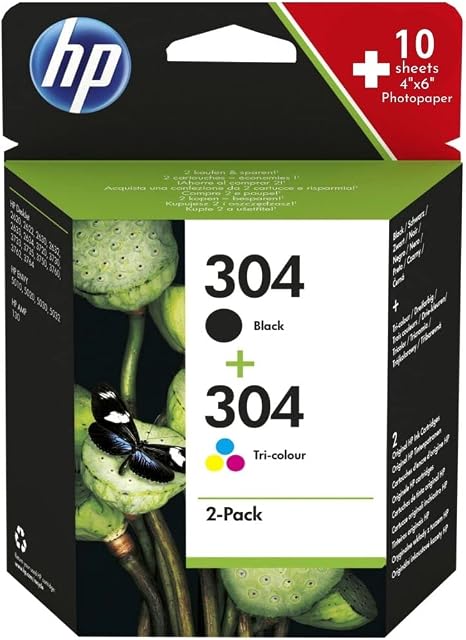 HP304 Dualpack Ink Cartridge Black and Colour 3JB05AE Valuepack with Navyred 10 for Hp Envy 5000 5010 5020 5030 5032 Deskjet 2600 2620 2632 3700 3750 3760 3762