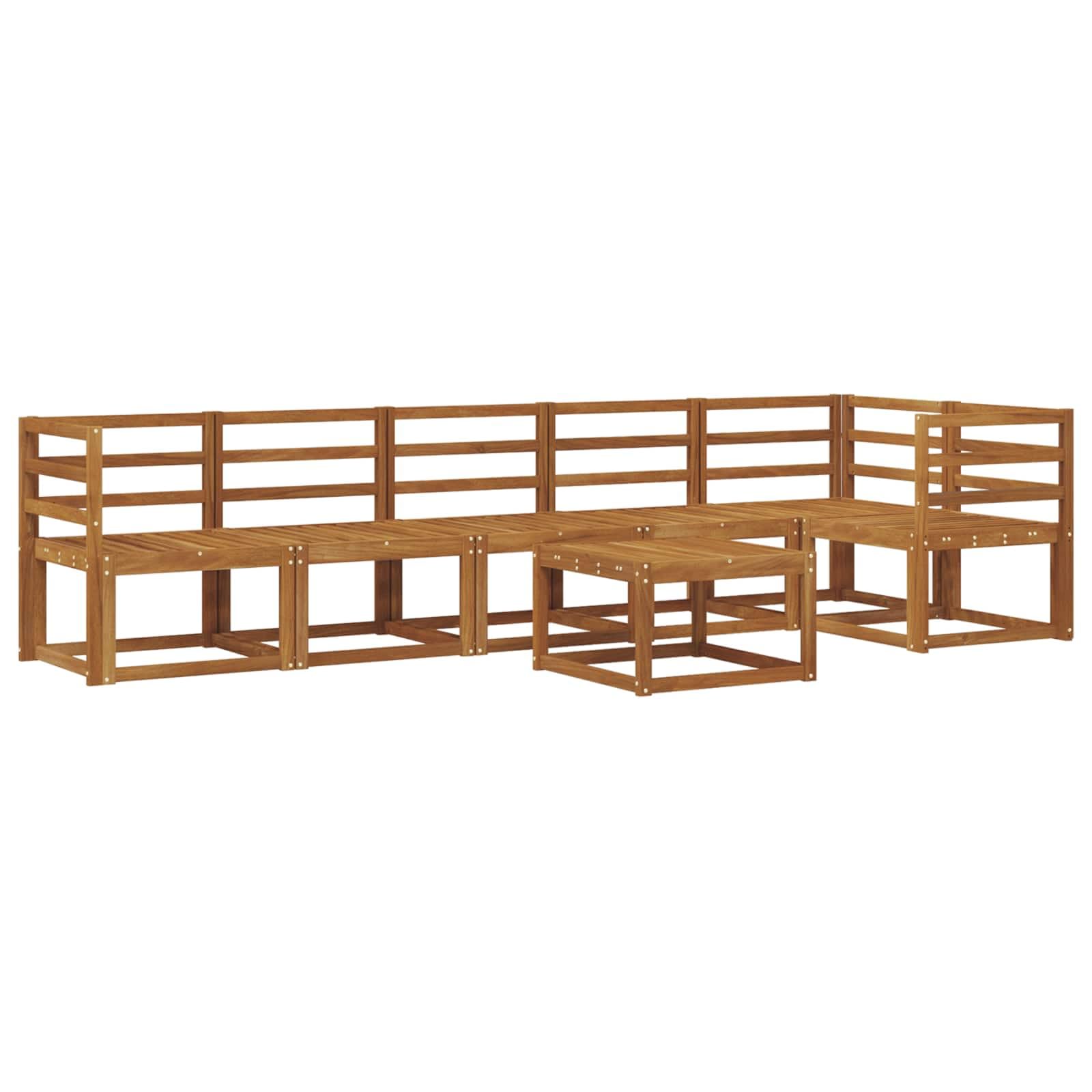 Set da 7 divani da esterni in legno di acacia, set modulare da giardino marrone naturale con poltrona angolare, sedili centrali e tavolo per giardino, terrazza e balcone