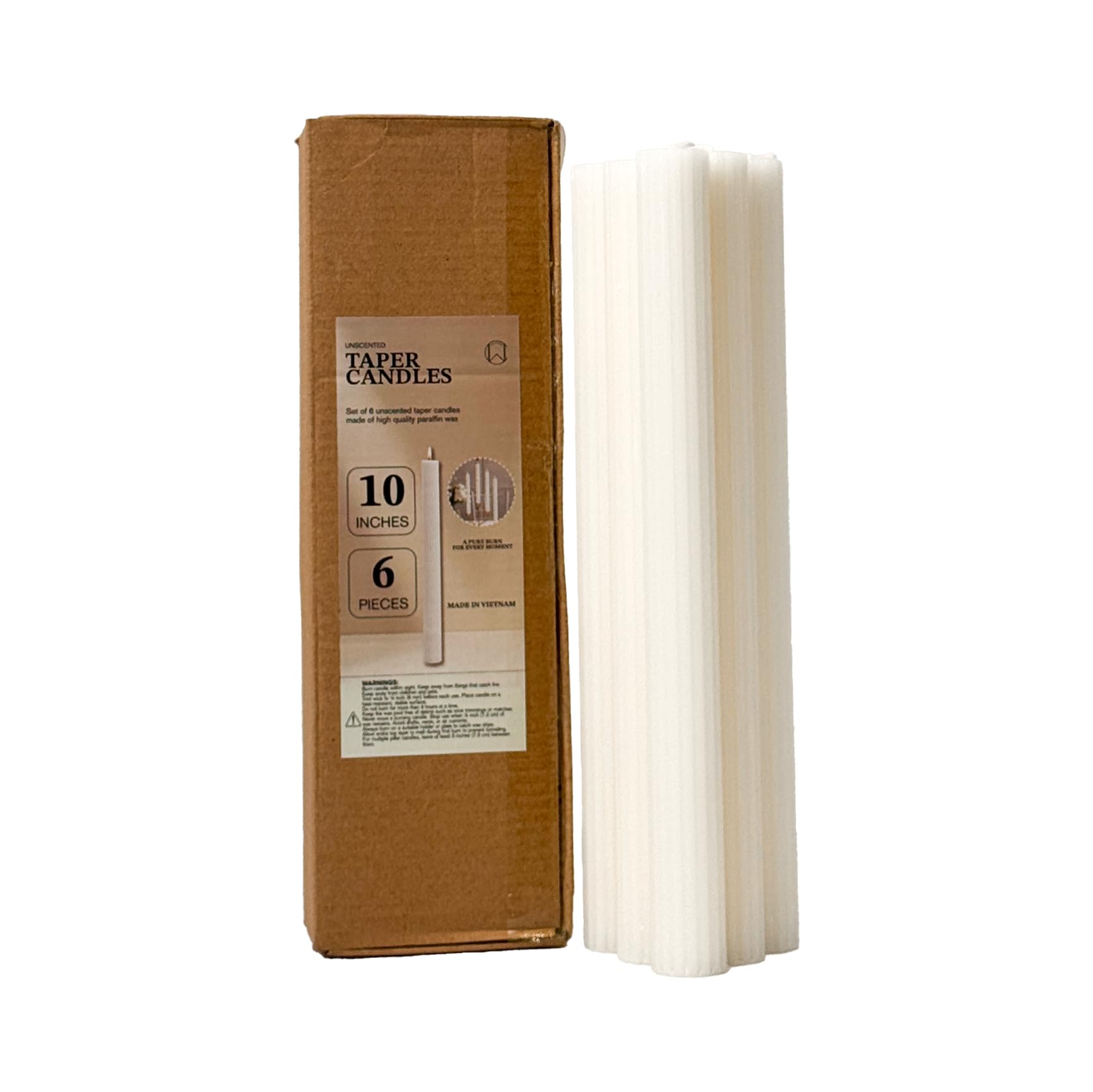 Photo 1 of Ribbed Taper Candles 10 Inch 6 Pack White - CW Studio Unscented Dripless Smokeless Candlesticks, 11 Hour Clean Burn - Elegant Dinner Table Centerpiece for Weddings, Holiday Decor & Romantic Dinners