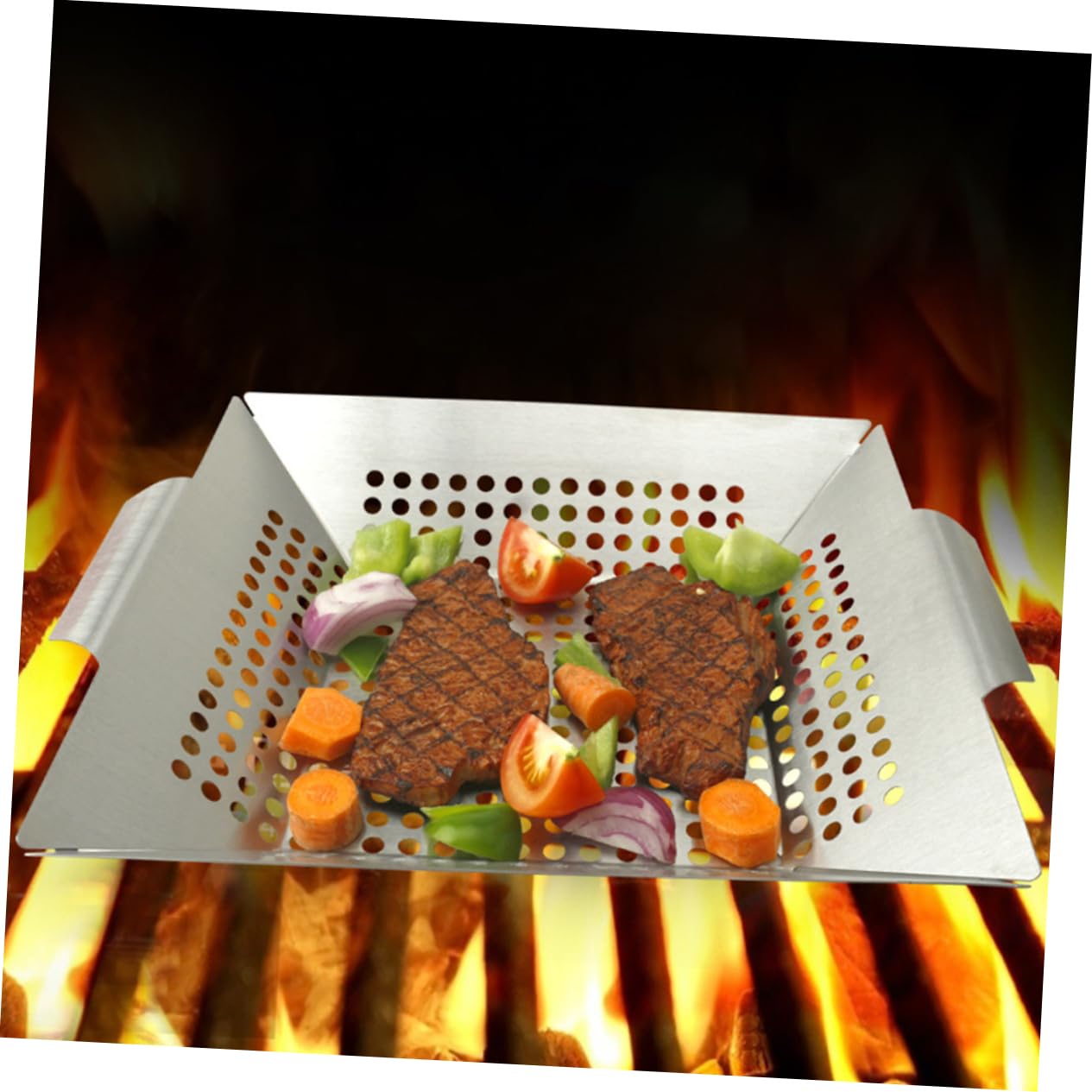 1pezzi Square Baking Tray Acciaio Inossidabile Per Barbecue Vassoio Grigliata Per e Verdure Strumento Bbq Multiuso Resistente e Pratico