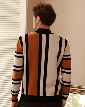 GRACE KARIN Mens Turtleneck Sweaters Vintage Striped Pullover Fall Winter