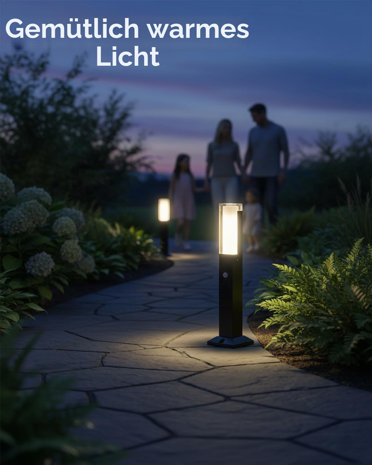 Wegeleuchte Außen mit Bewegungsmelder, IP65 Pollerleuchte 40cm,3000K