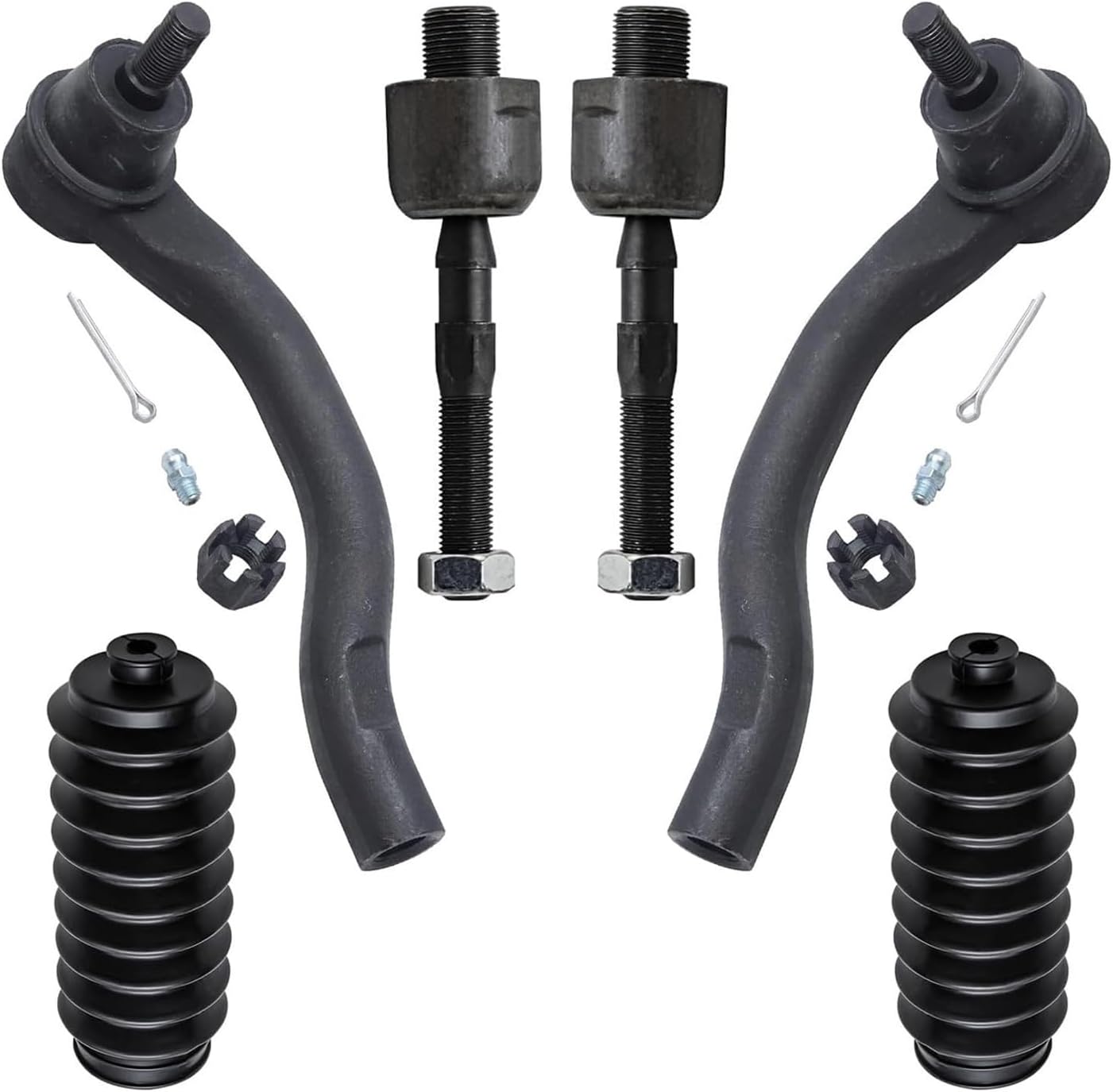 Detroit Axle - Front 6pc Tie Rods End Kit for 2008-2012 Honda Accord, 4 Outer & Inner Tie Rod Ends 2 Boots Suspension Kit 2009 2010 2011 Replacement