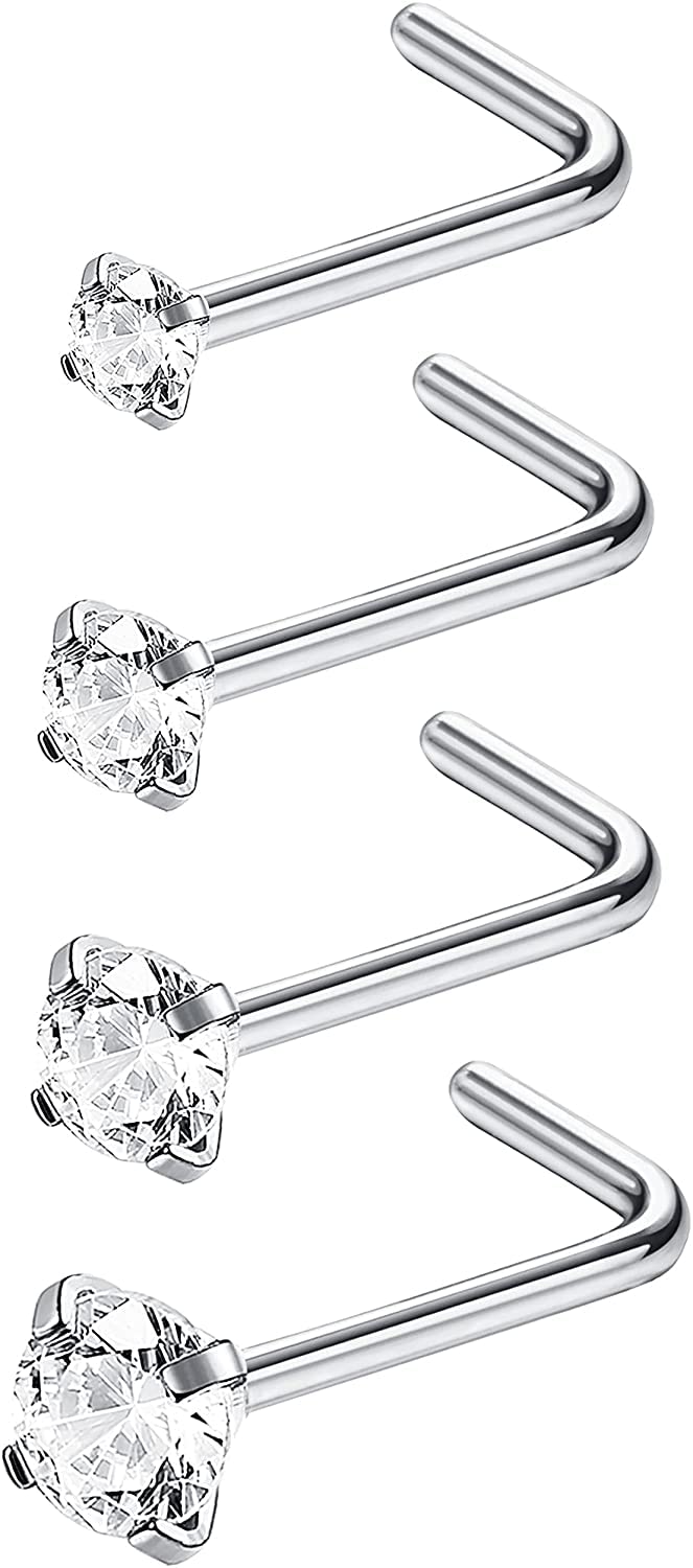 MILACOLATO20G Piercing Nariz Anillo Titanio G23 para Mujer Hombre Zirconia Espárrago para La Nariz Forma De L Tornillo Recto Anillos para La Nariz Joyería para Piercing En La Nariz