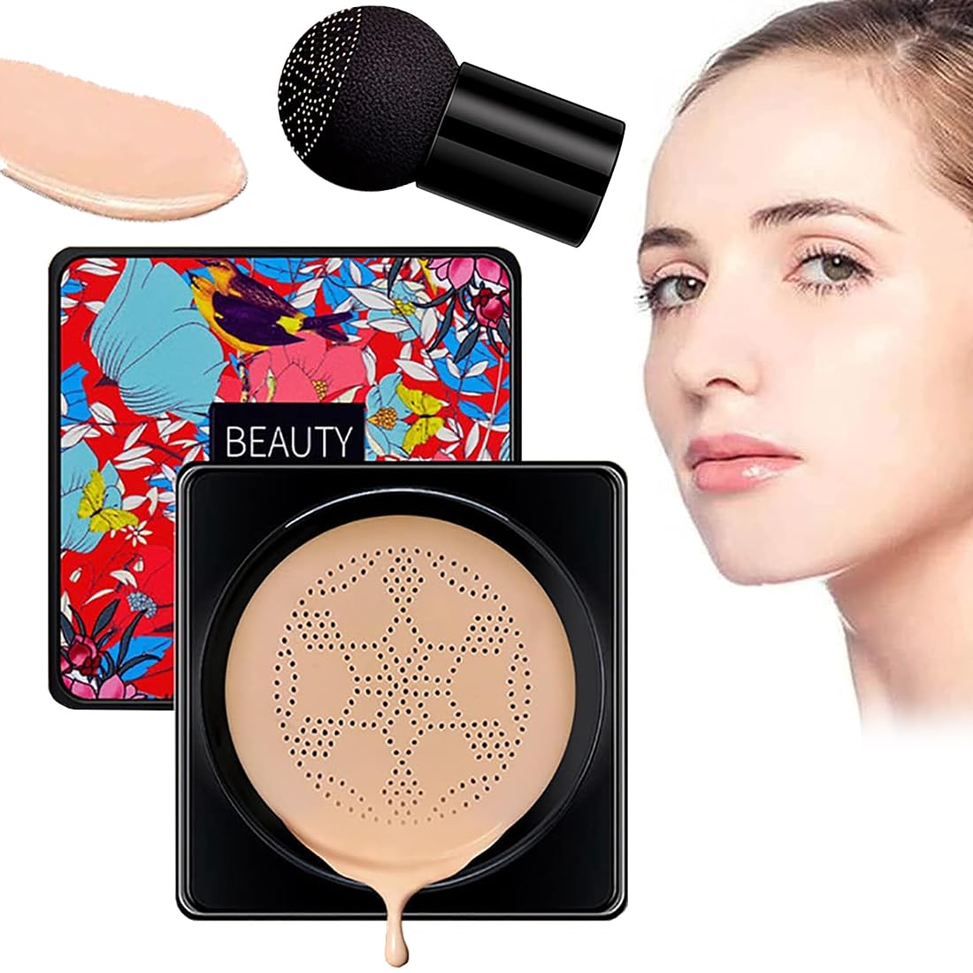 CC Cream Air Cushion Foundation, podkład i gąbka, Mushroom Head Air Cushion CC, krem nawilżający BB, krem rozjaśniający (naturalny)