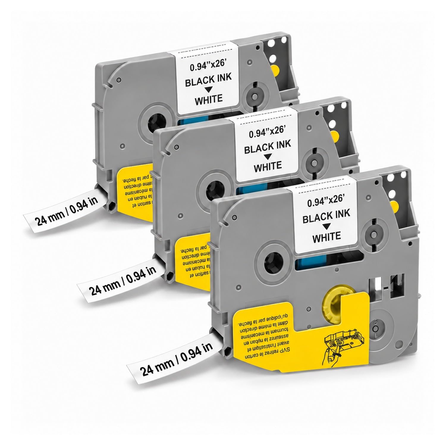 3 Pack Compatible Brother P-Touch Laminate Tape TZe-251 24mm Black on White