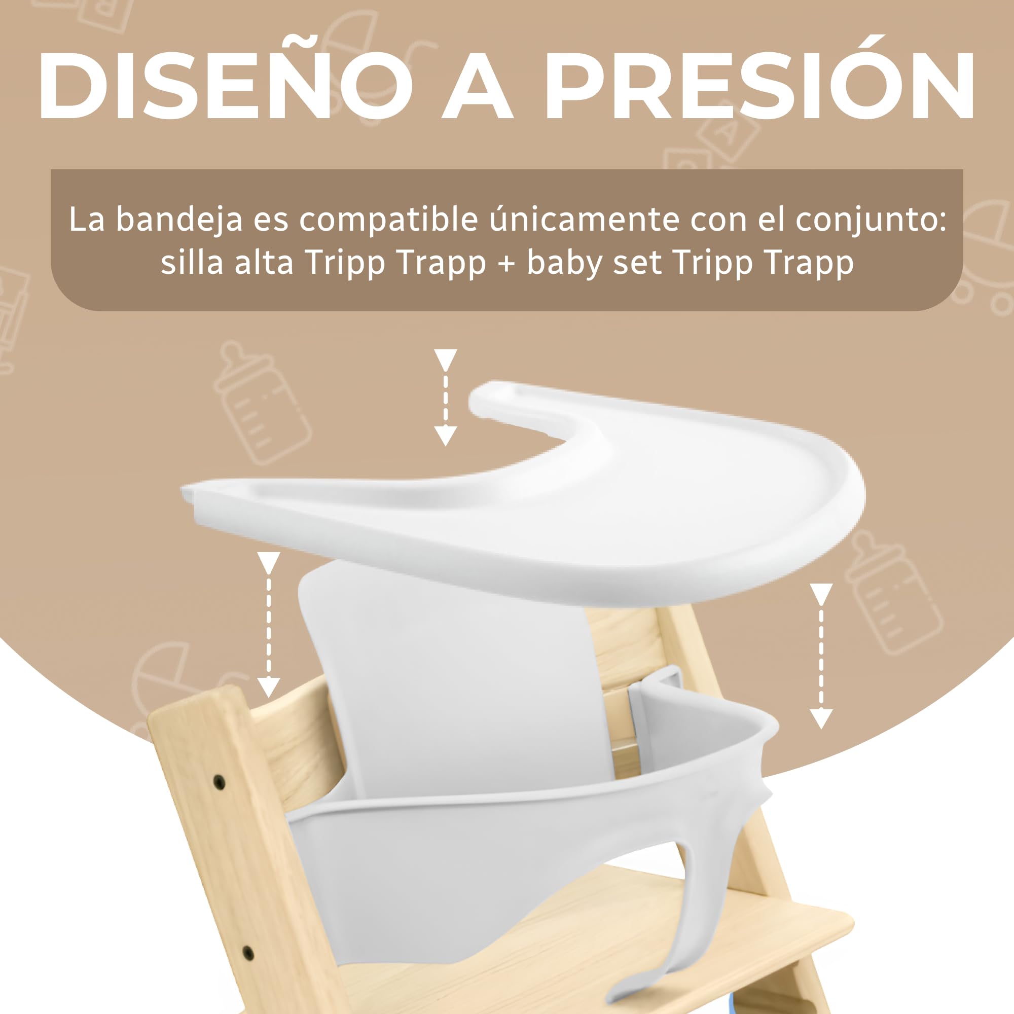 Bandeja para tronas altas compatible con la silla Stokke Tripp Trapp, diseño ergonómico curvado, Lechoso mate, sin BPA, fácil de montar, no compatible con platos de succión