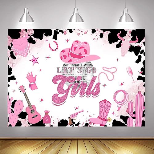 Miniatura 6 de Mocsicka Telón de fondo de discoteca de vaquera con texto en inglés Let's Go Girls (rosa, 8 x 6 pies (96 x 72 pulgadas)