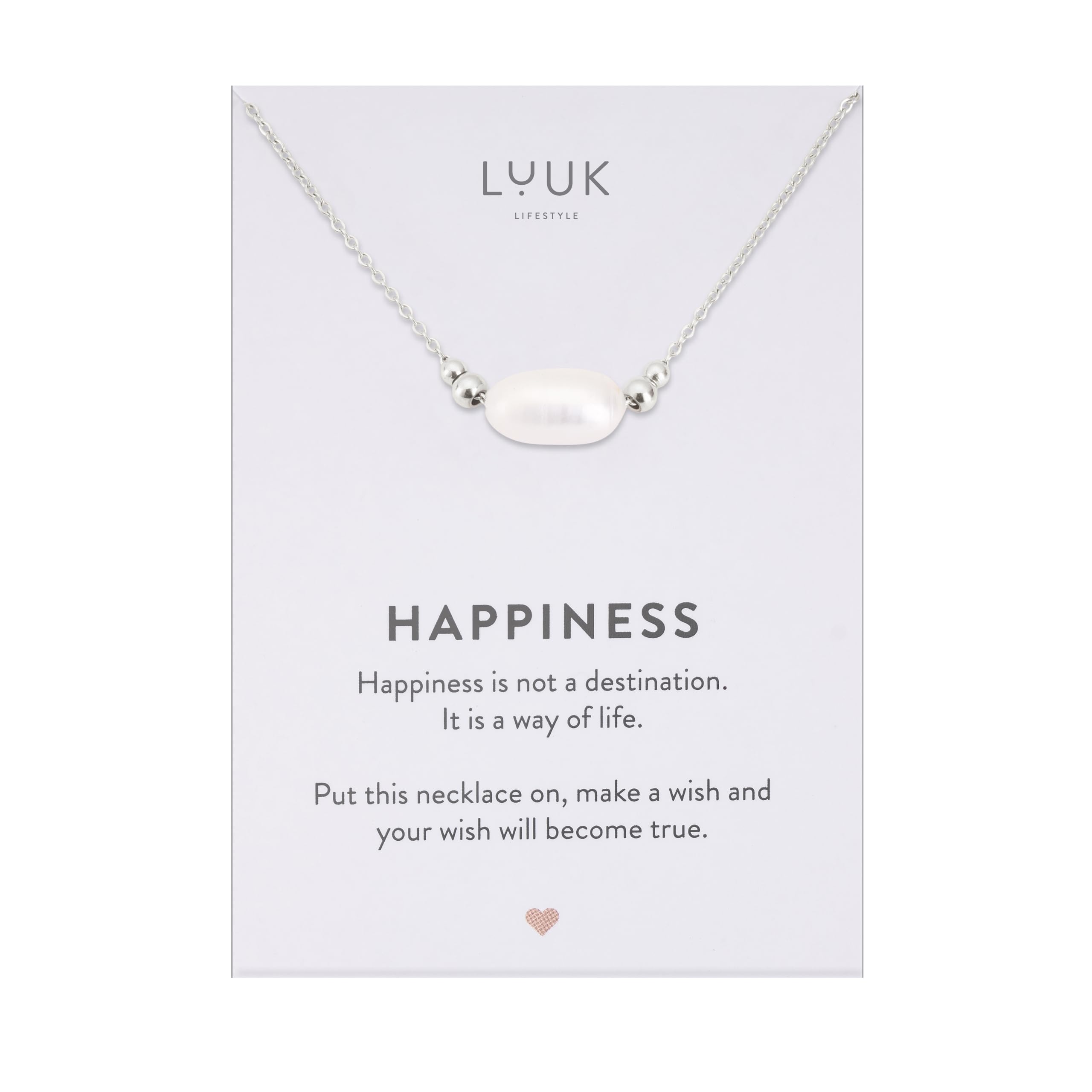 LUUK LIFESTYLE Collana con ciondolo diverso e acciaio inossidabile 50 cm, con carta HAPPINESS, idea regali donna, lei, ragazza, compleanno, natale, portafortuna, gioielli elegante, argento, or, rosa