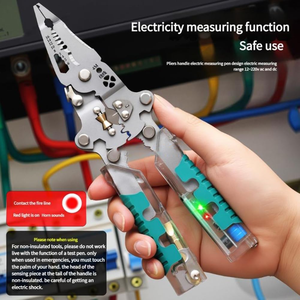 Professionale Pinza Spelafili 18 in 1 Pieghevole con Tester di Tensione 22.4cm Acciaio