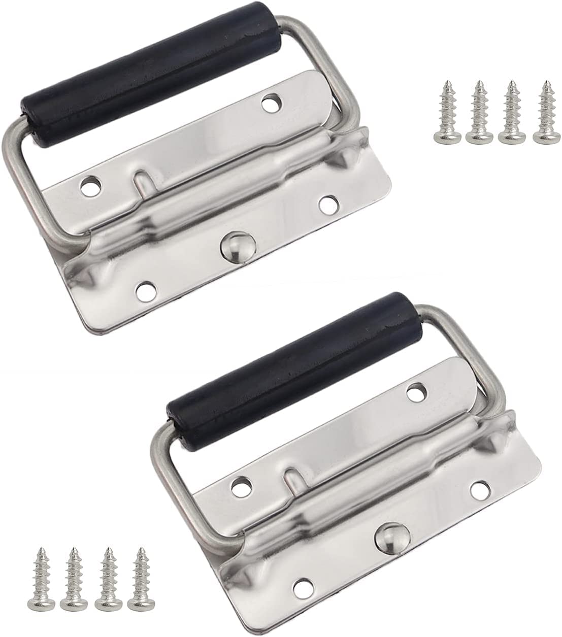 2Pcs Stainless Steel Folding Spring Handle for Toolbox Suitcases Equipment Cabinet Pull Drawer Knobs Hardware Accessories,Free Screws (2Pack, Size :100mm)