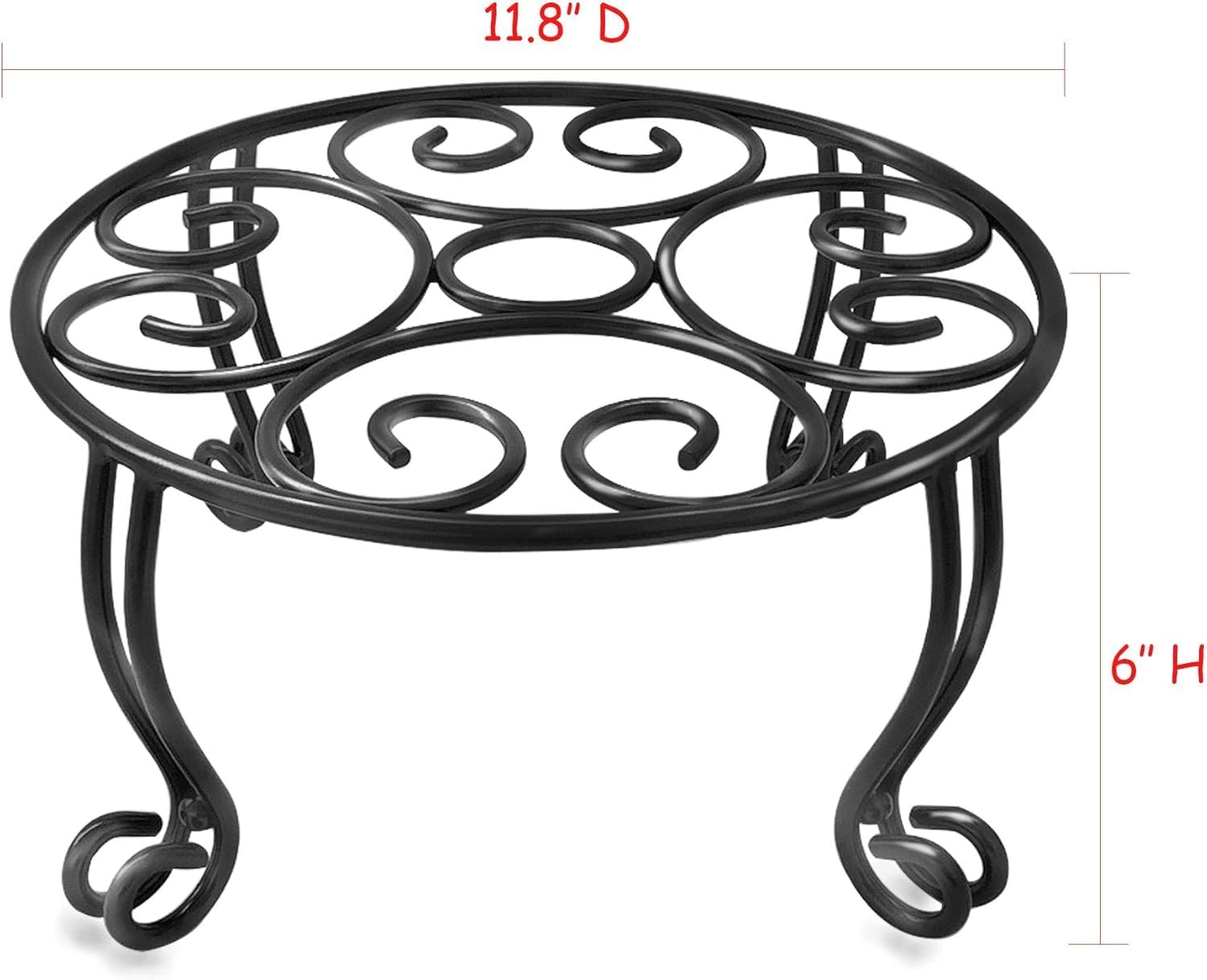 TREEZITEK 2 Pack Heavy Duty Iron Plant Stand, 11.8'' Diameter, 6'' Tall, Black, Powder Coated, Round, Sturdy & Stable, Indoor/Outdoor, No Assembly Required