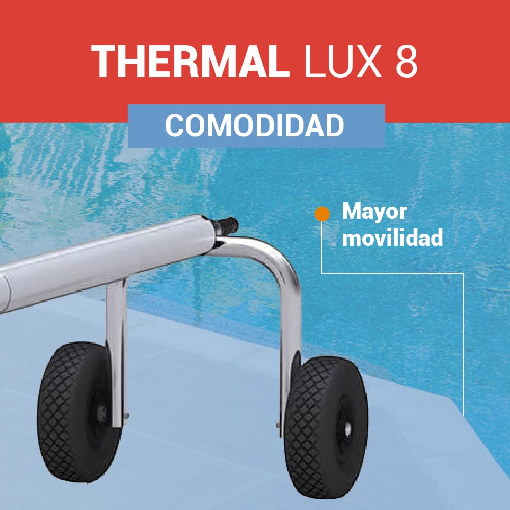 Piscihogar Enrollador Manta Piscina Thermal Lux 8.0 |hasta 1000 micras |Tubo Central Extensible de 1,0-6,2 a 8,0 m