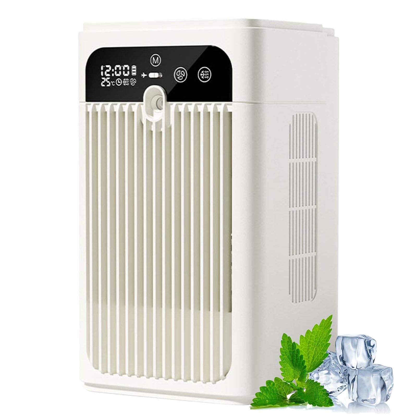 Raffrescatore d’Aria Evaporativo, Ventilatore di Raffreddamento da Scrivania Portatile con Regolazione della Velocità del Vento e Umidificazione, Timer da 1 a 10 h e Serbatoio d’Acqua da 500 ml