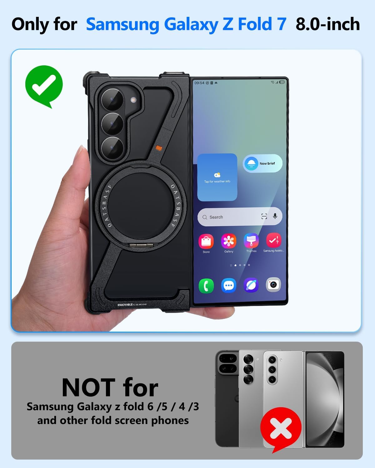 Z Shape for Samsung Galaxy Z Fold 7 Bumper Case with Stand,360°Rotatable Magnetic Metal Ring Kickstand,Frameless Minimalist Military Grade Protector Phone Cases Galaxy Z Fold 7 Cover(Black)