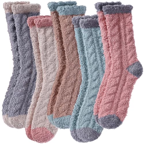 Image of LANLEO Fuzzy Socks for Women Soft Cozy Fluffy Slipper Winter Warm Microfiber Plush Sleeping Socks