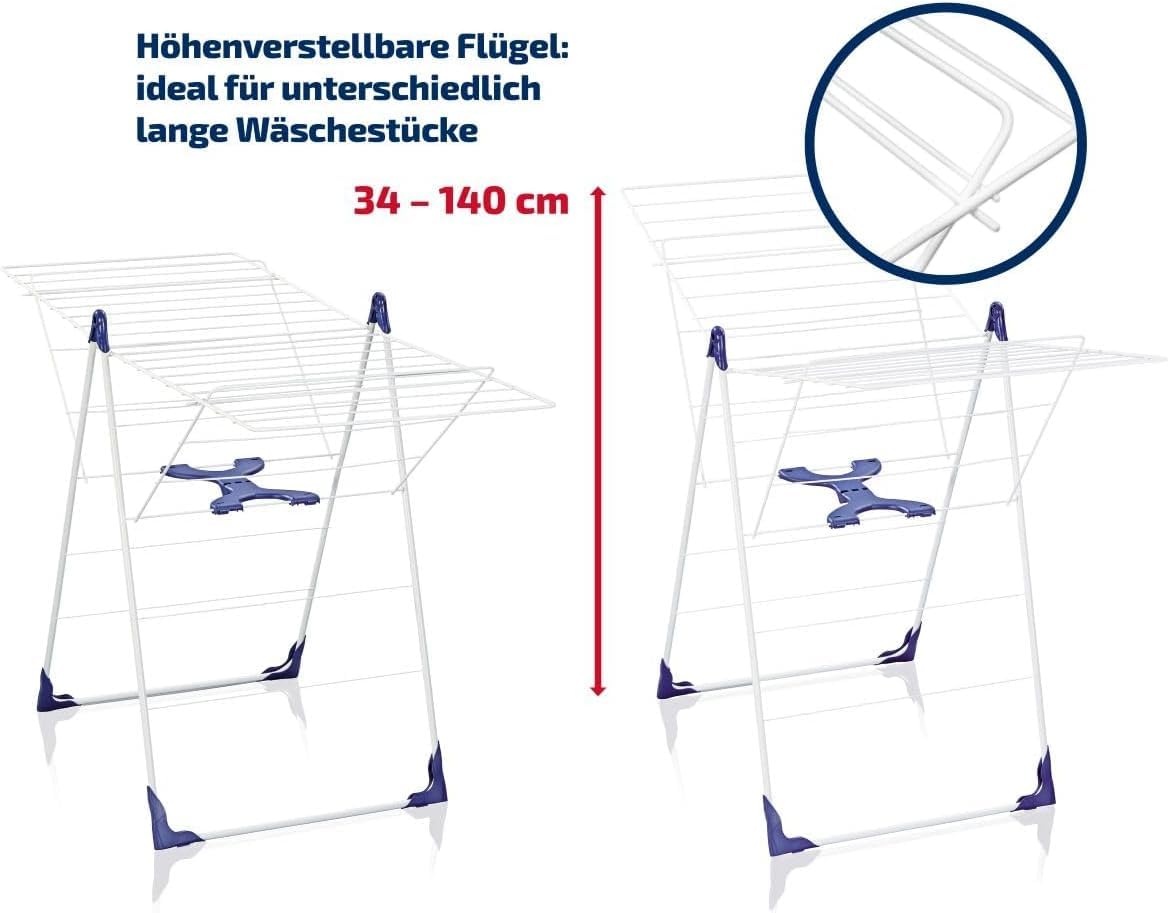 Leifheit Wäscheständer Classic 200 Flex, 20 m Trockenlänge, klappbar | Wäschetrockner 2 höhenverstellbare Flügel, Easy-Opening Funktion, witterungsbeständige Stäbe, für ca. 2 Waschladungen, weiß