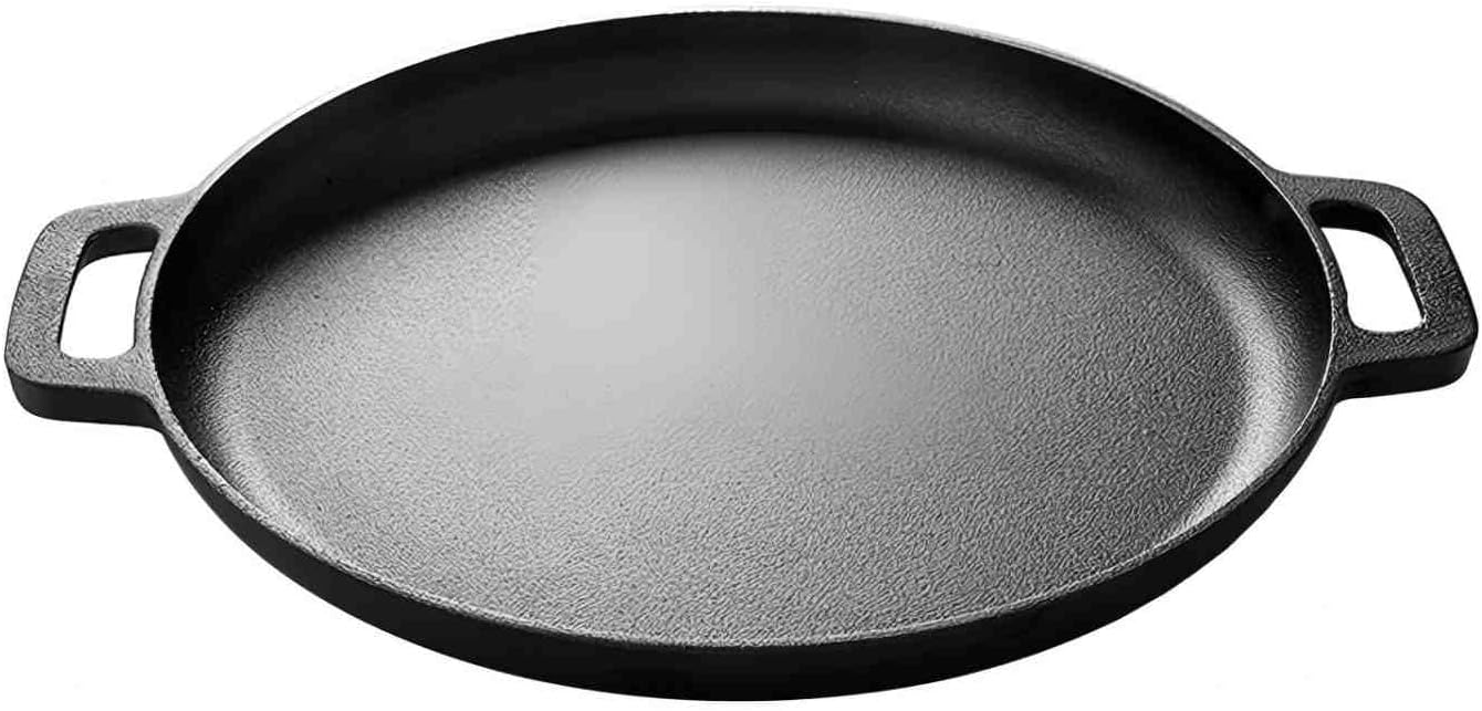 Cast Iron Pizza and Pancake Baking Pan,Thickened Steak Skillet Chicken Griddle for Oven, Grill, Stove or Campfire (13.8inch Pizza Pan)