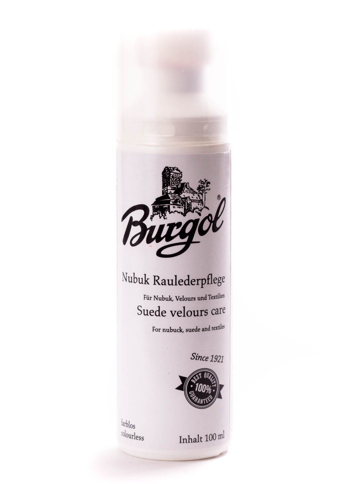Burgol Nubuk- Wildlederpflege 100 ml Flasche mit Schwammaufträger