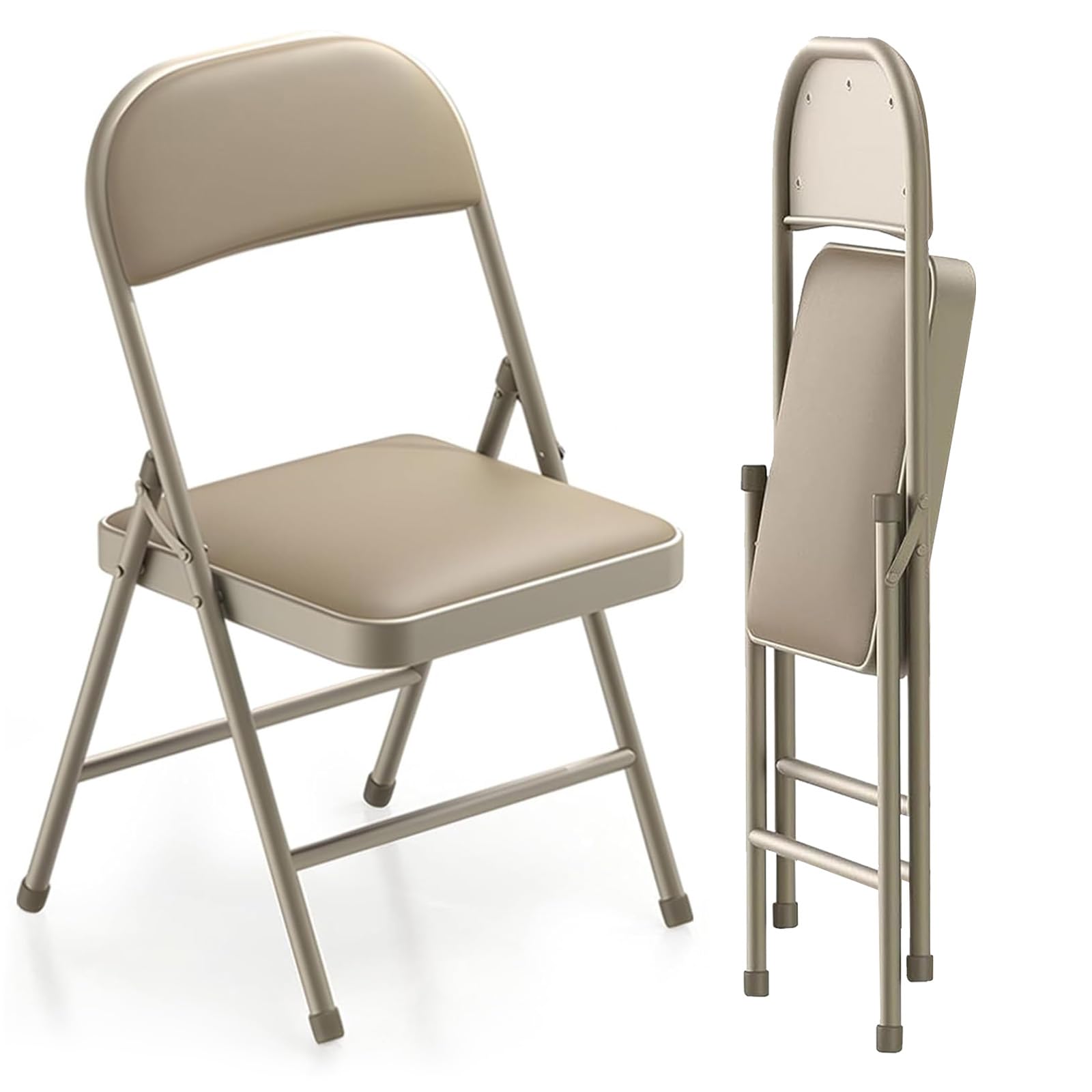 BULAGE Folding Chair Padded Set of 2, Folding Dining Chairs with Steel Frames Hold 158kg, Portable Foldable Chair for Garden Office Kitchen Camping Khaki Folding Chairs Indoor & Outdoor