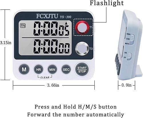 Miniatura 3 de Digital Dual Kitchen Timer with Magnetic Back & Memory Presets, 2 Groups Countdown/Up Stopwatch Timer, 3-Level Volume + LED Alert, On/Off, 100Hr Max