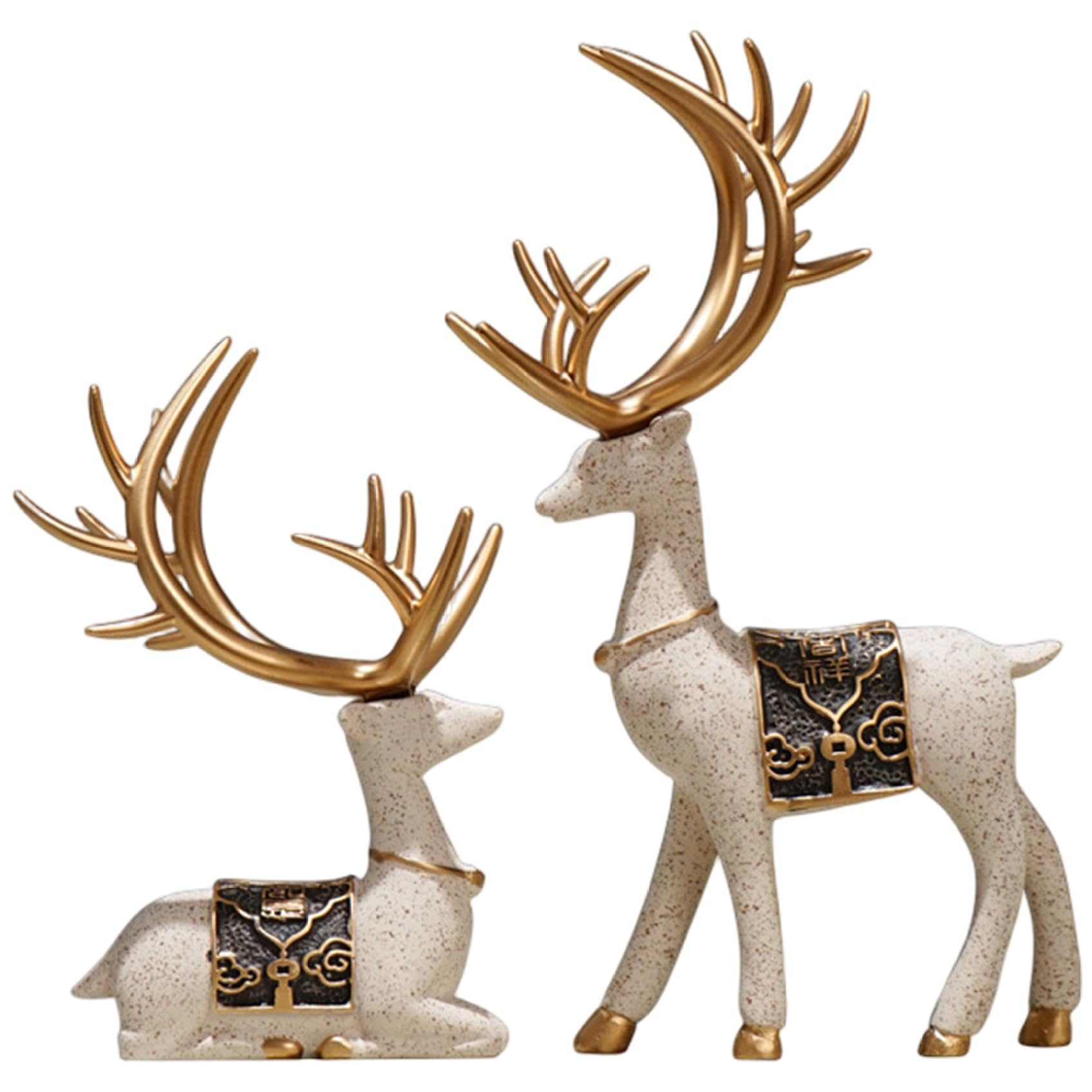Wedhapy Deer Statue 2PCS Reindeer Decor Standing & Sitting Resin Nordic Minimalist Deer Figurine Long-Horned Reindeer Christmas Decorations for Living Room Wine Cabinet