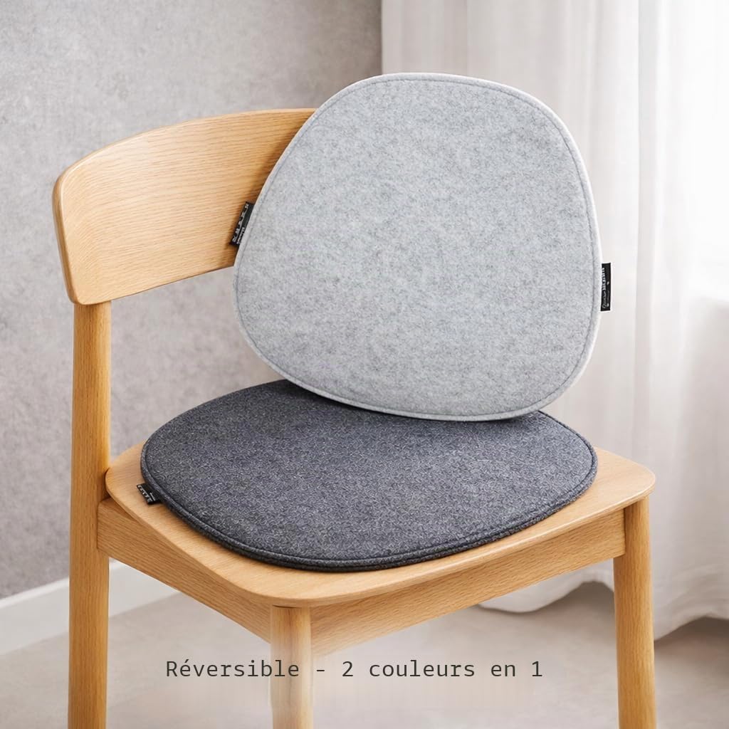 DuneDesign Lot de 4 Coussins de Chaise en Feutre - 40x37x0,8 cm- Forme Ovale et Confortable - Protection Reversible - Tissu Isolant et Résistant Nettoyage Facile - pour Intérieur et Extérieur - Gris