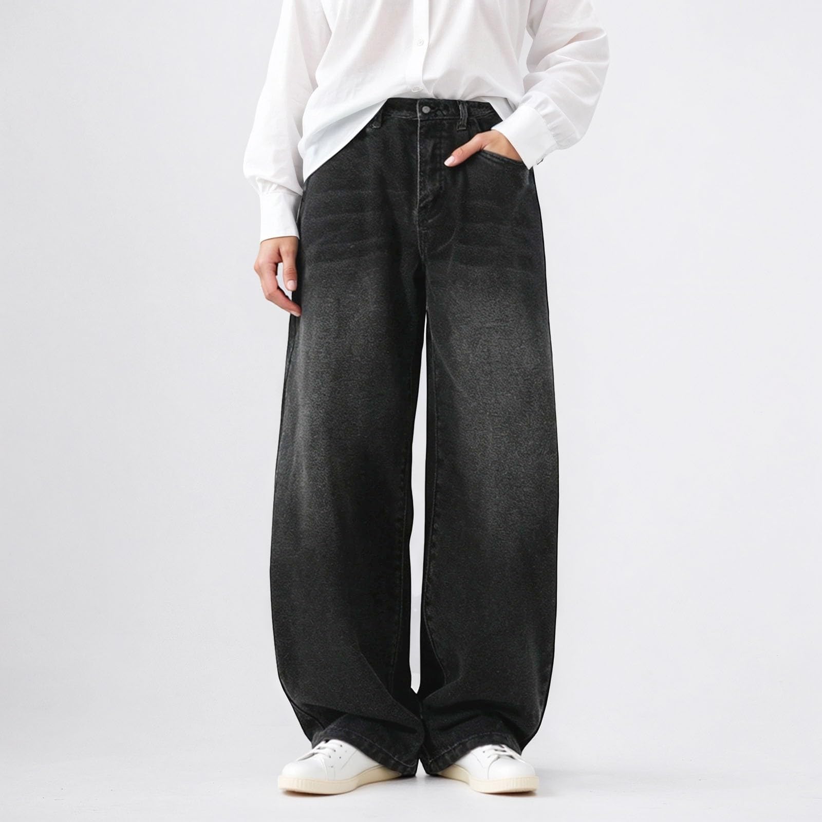 Pantalon Fluide Femme été, Pantalons De Sport Femme,Jean Droit délavé pour Coupe décontractée Confortable Basique idéal pour Un Style Casual Quotidien et Toutes