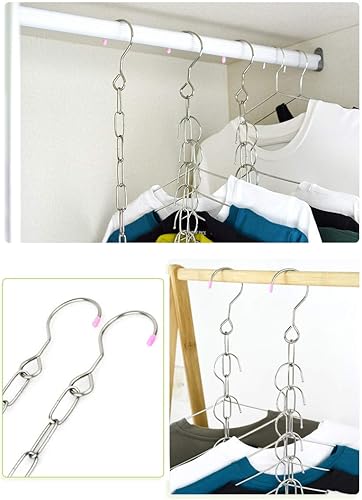 Miniatura 4 de Falytemow Cadenas mágicas de acero inoxidable que ahorran espacio para armario, organizador de perchas en cascada, ganan un 80% más de espacio,